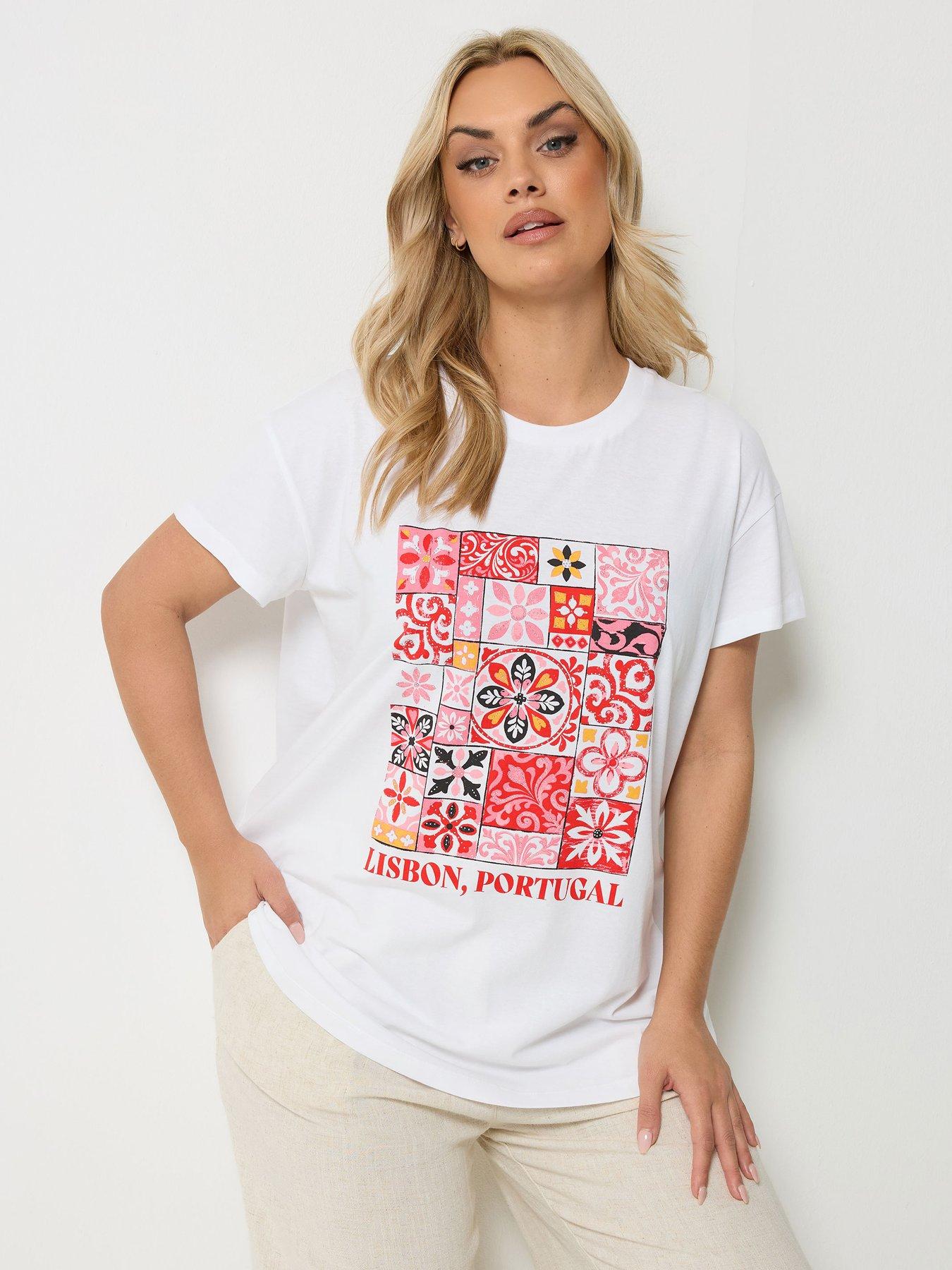 Yours Curve 'Lisbon Portugal' Graphic T-Shirt - White
