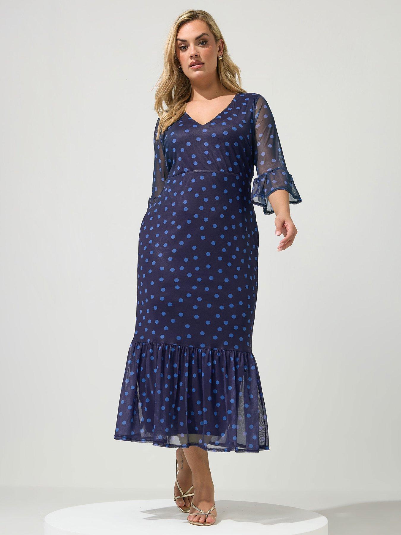Yours Curve Polka Dot Mesh Tie Dress
