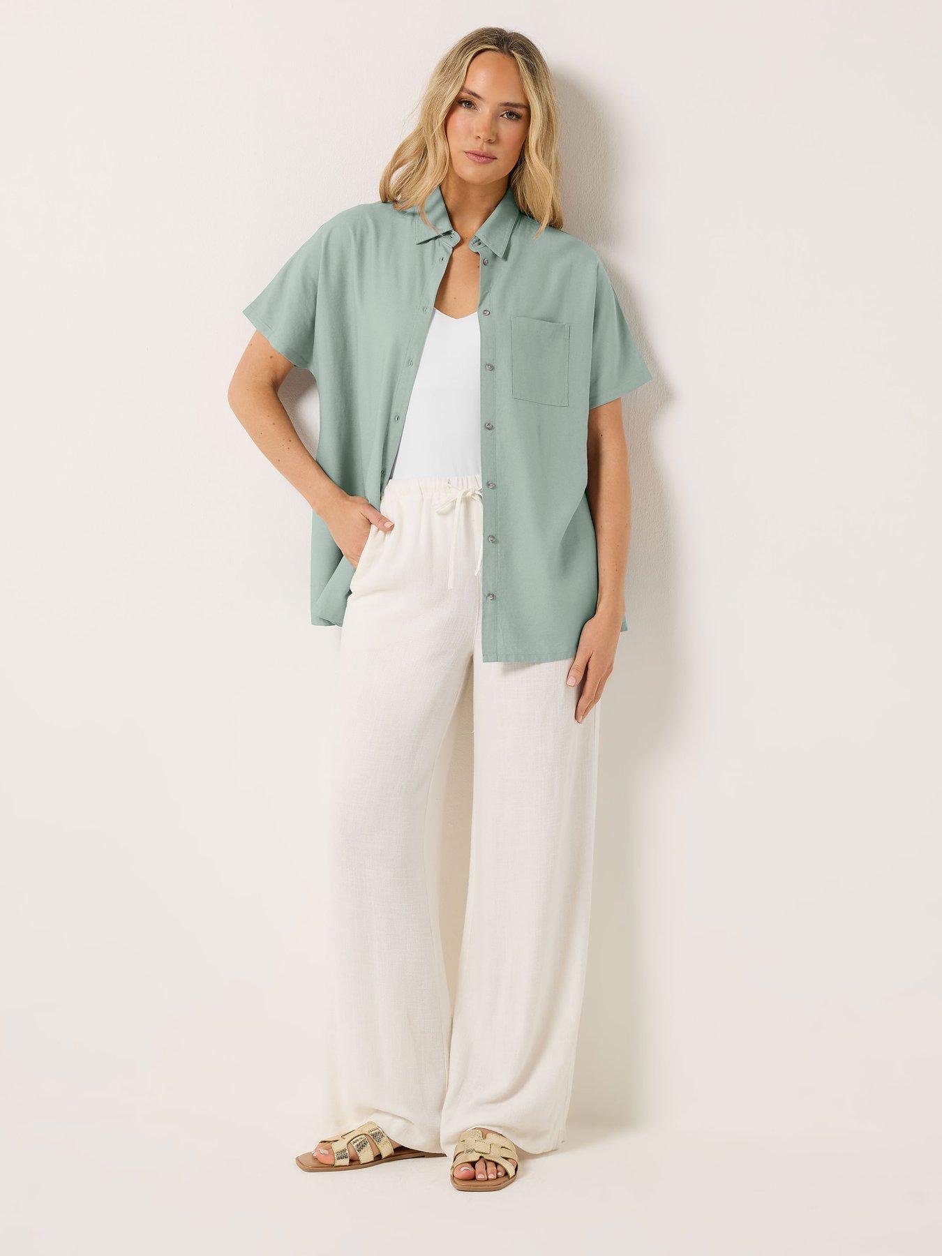 Image 3 of 6 of Long Tall Sally Short Sleeve Linen Shirt - Black