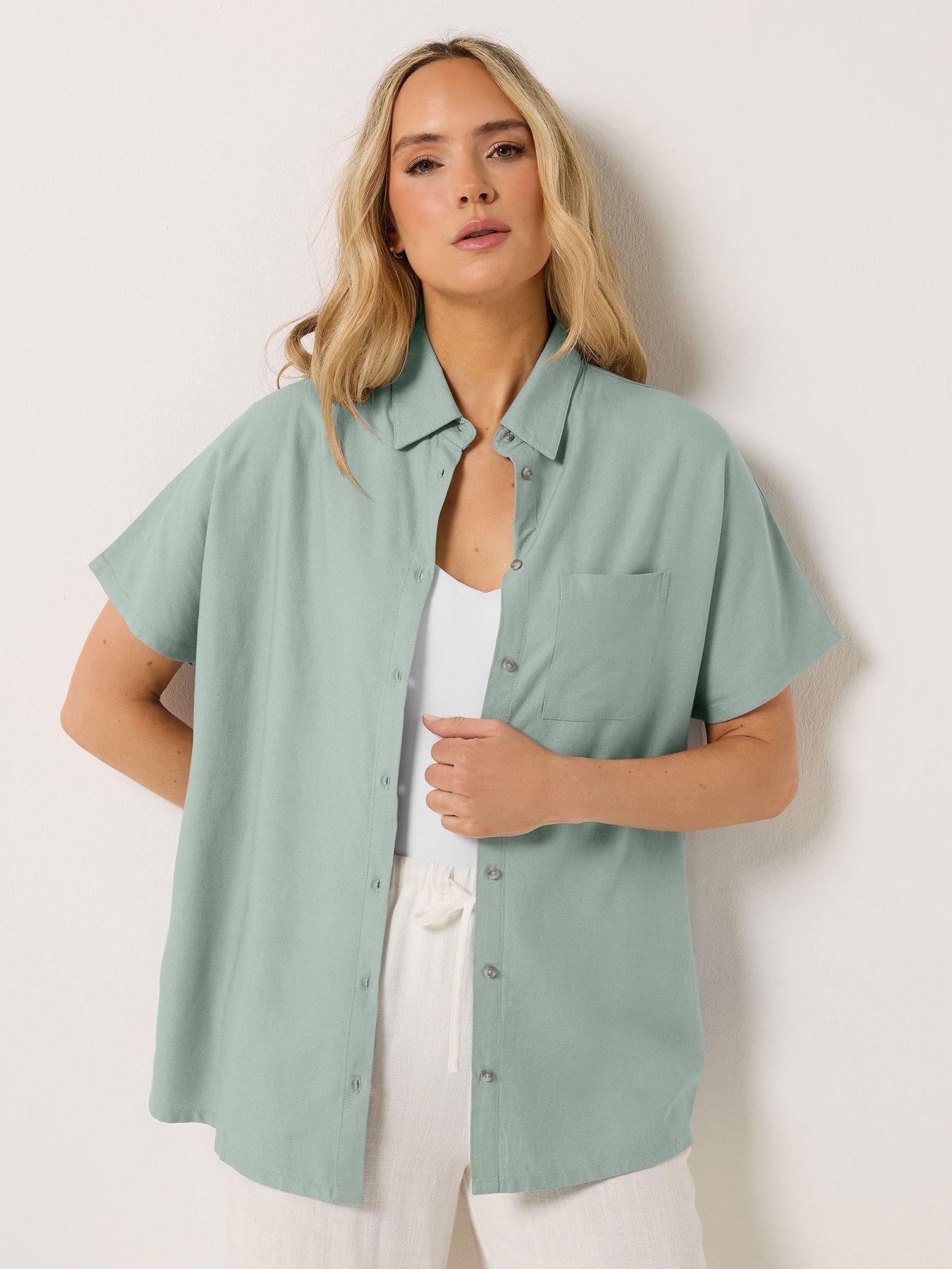 Image 4 of 6 of Long Tall Sally Short Sleeve Linen Shirt - Black