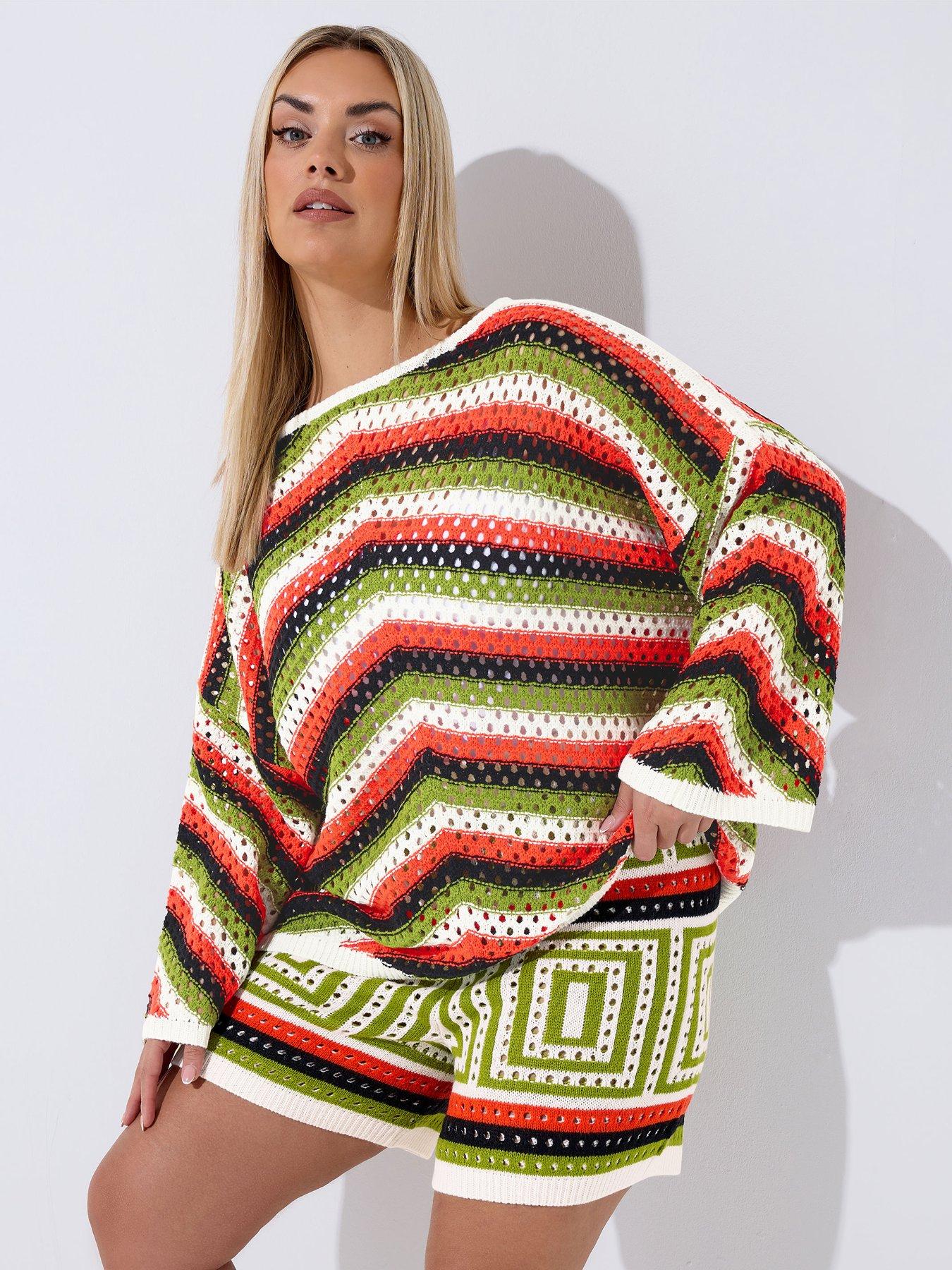 Image 1 of 4 of Yours Curve Zig Zag Print Crochet Shirt