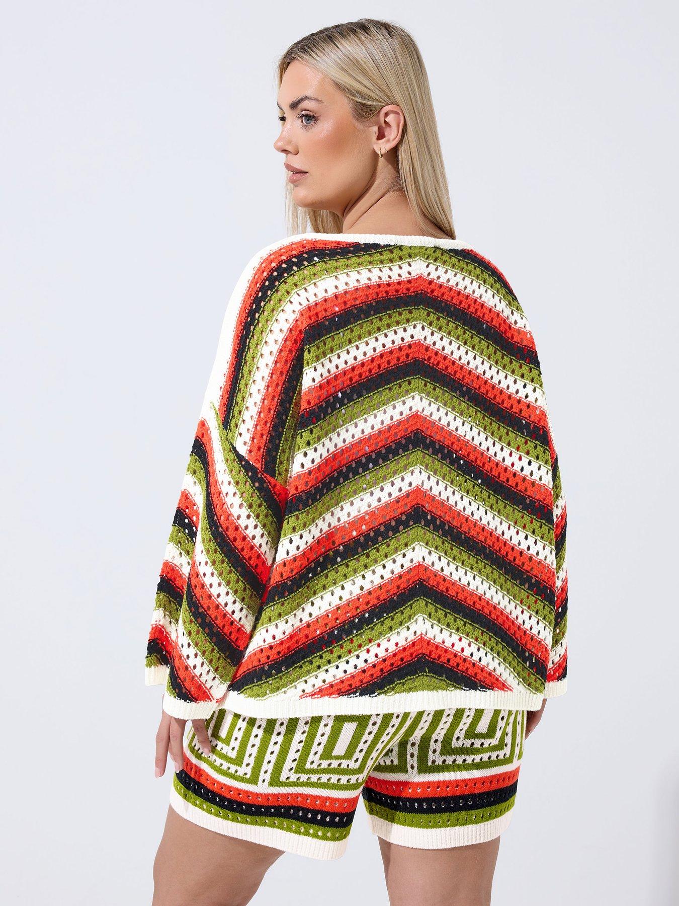 Image 2 of 4 of Yours Curve Zig Zag Print Crochet Shirt