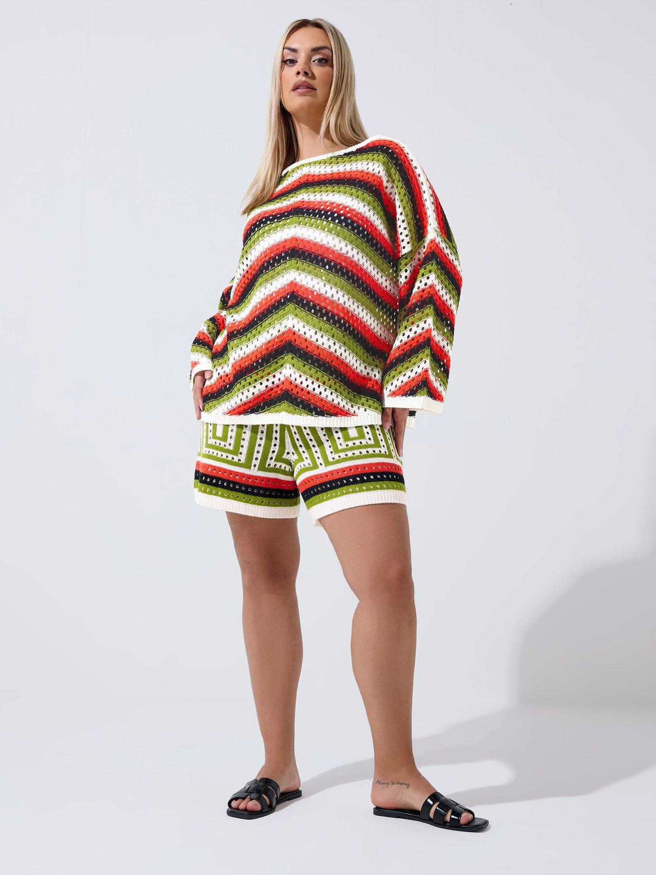 Image 3 of 4 of Yours Curve Zig Zag Print Crochet Shirt