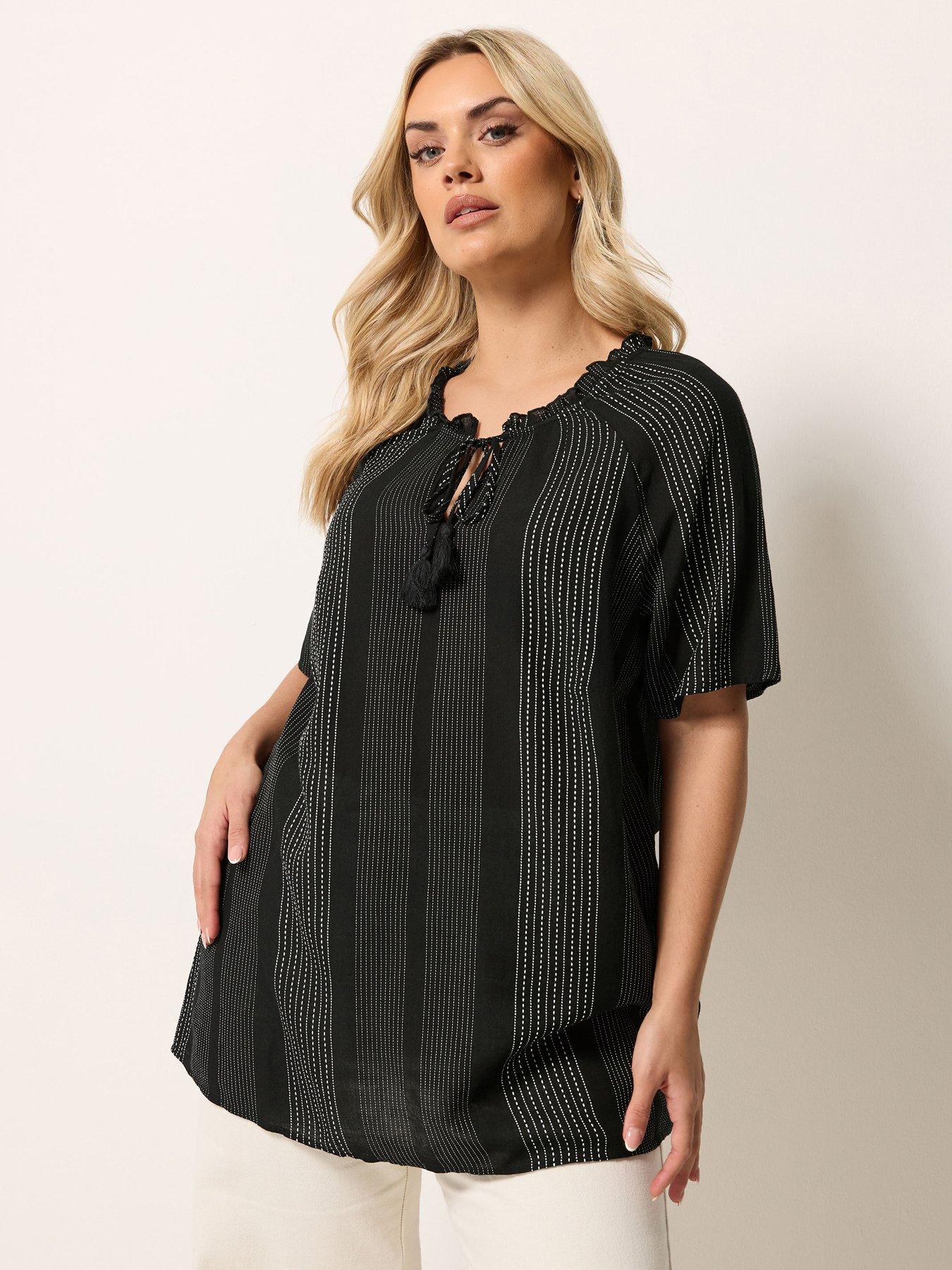 Image 1 of 4 of Yours Curve Notch Neck Embroidered Blouse - Black