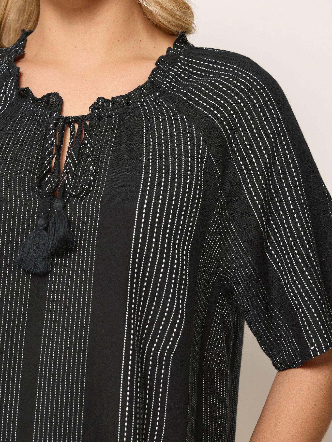 Image 4 of 4 of Yours Curve Notch Neck Embroidered Blouse - Black