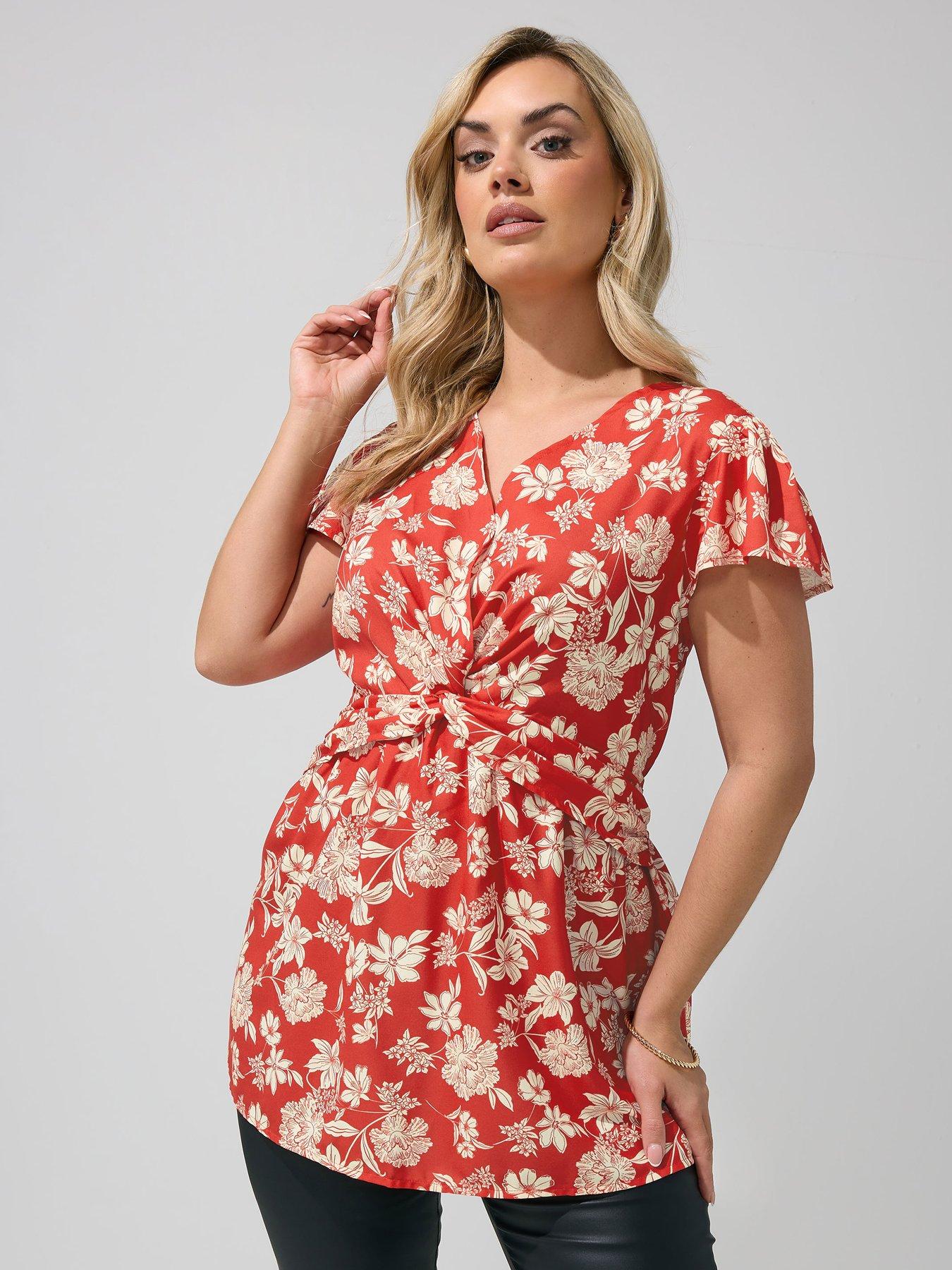 Yours Curve Floral Twist Front Blouse - Black