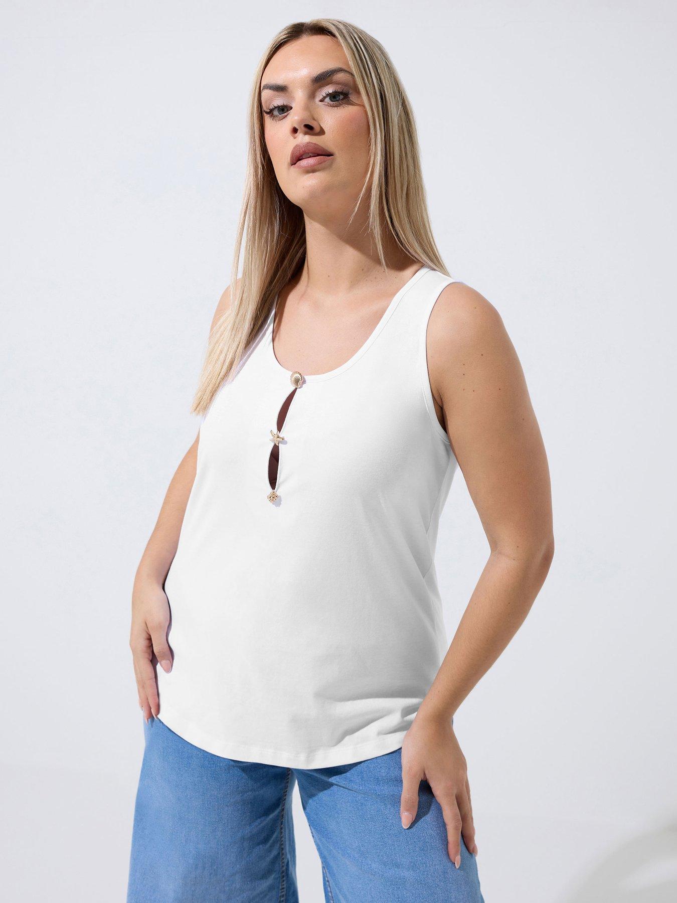 Yours Curve Shell Print Button Vest Top