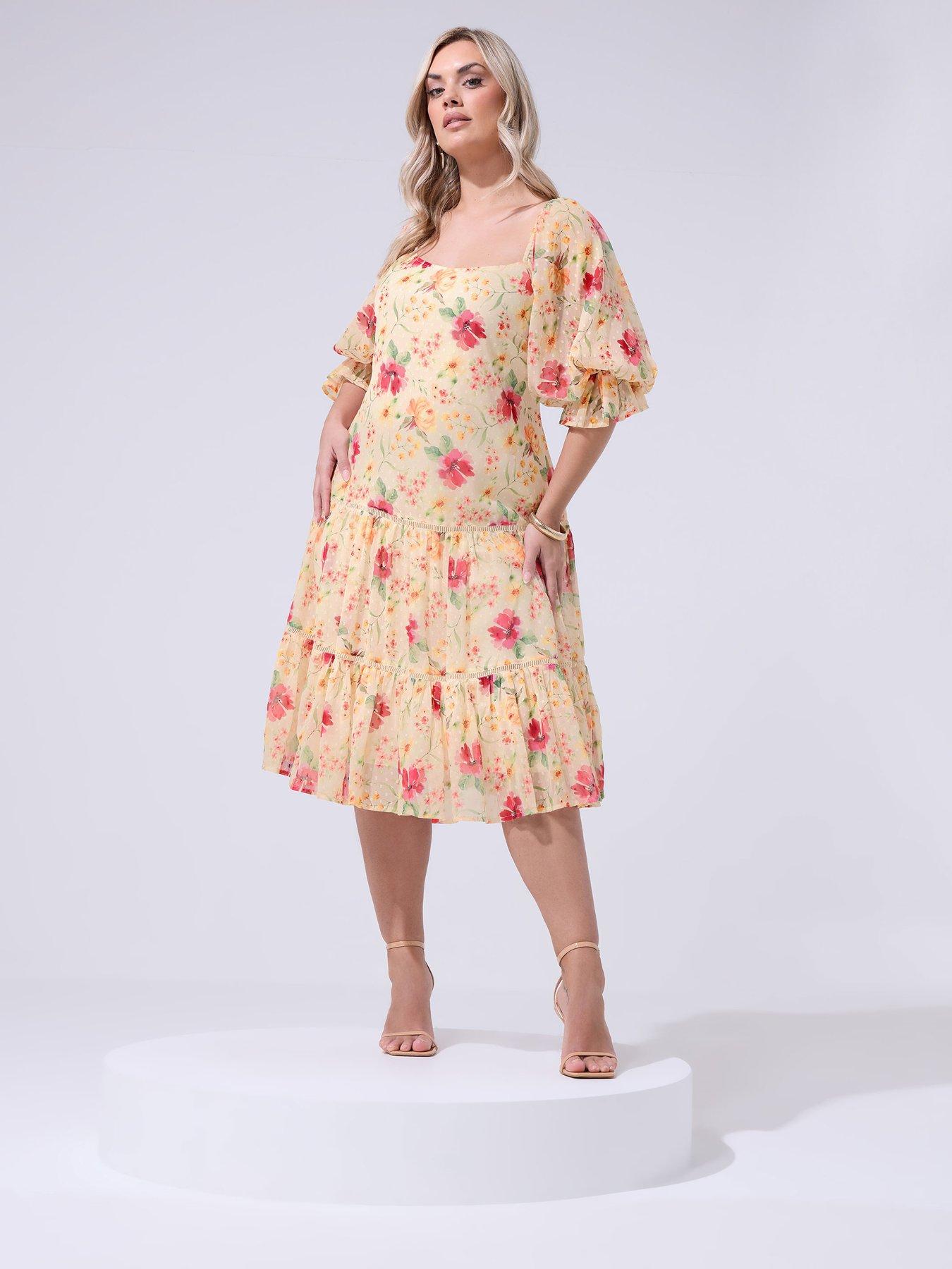 Yours Curve Floral Midi Dress - Cream