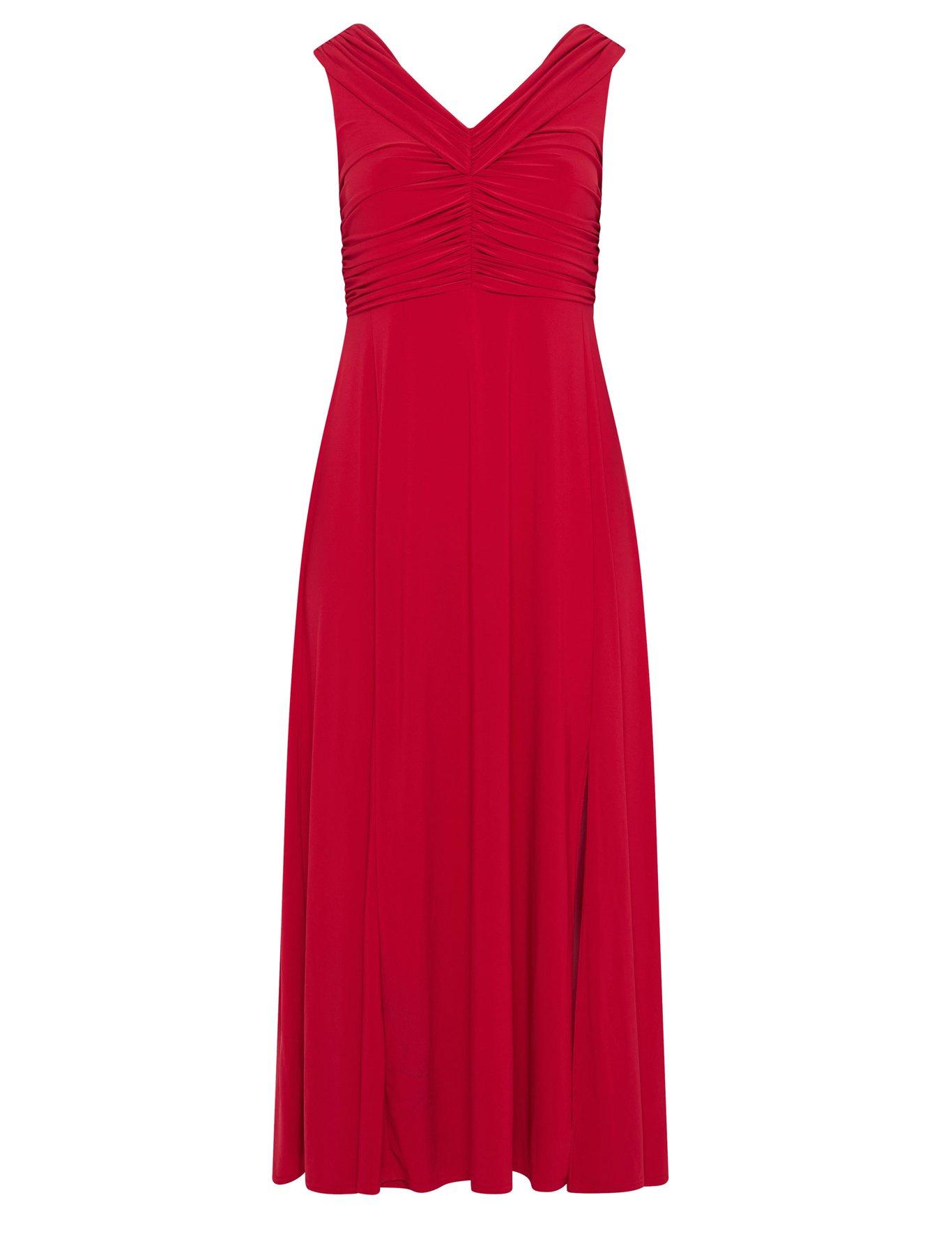 Image 5 of 5 of Yours Curve Lightly Gathered Bardot Maxi Dress - Red