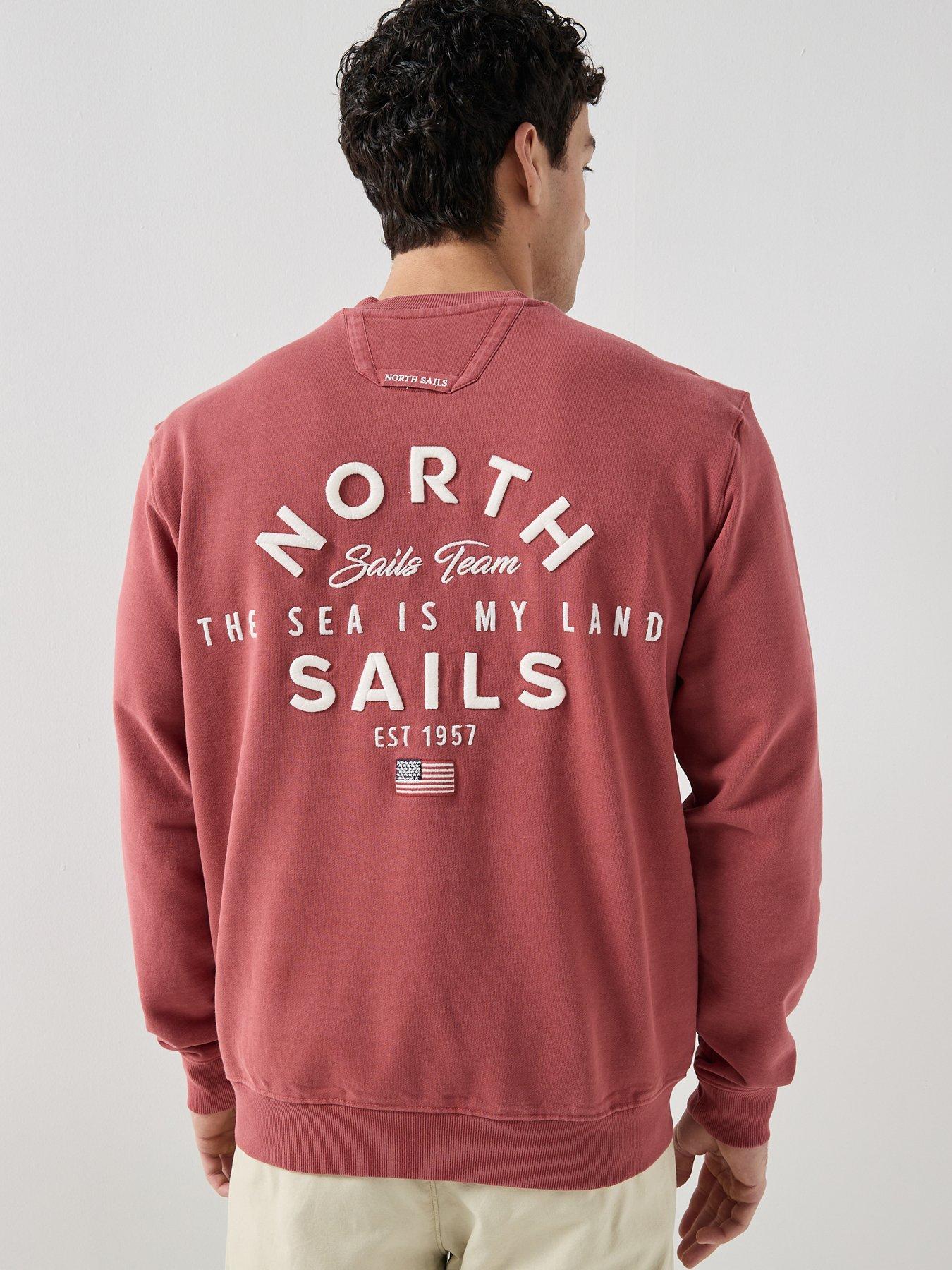 North Sails Washed Back Graphic Crew Sweatshirt - Red