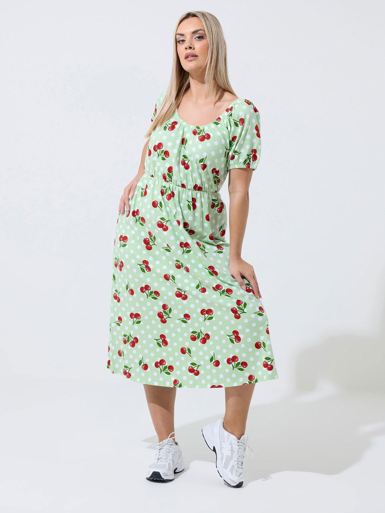 Yours Curve Cherry Gingham Bardot Dress