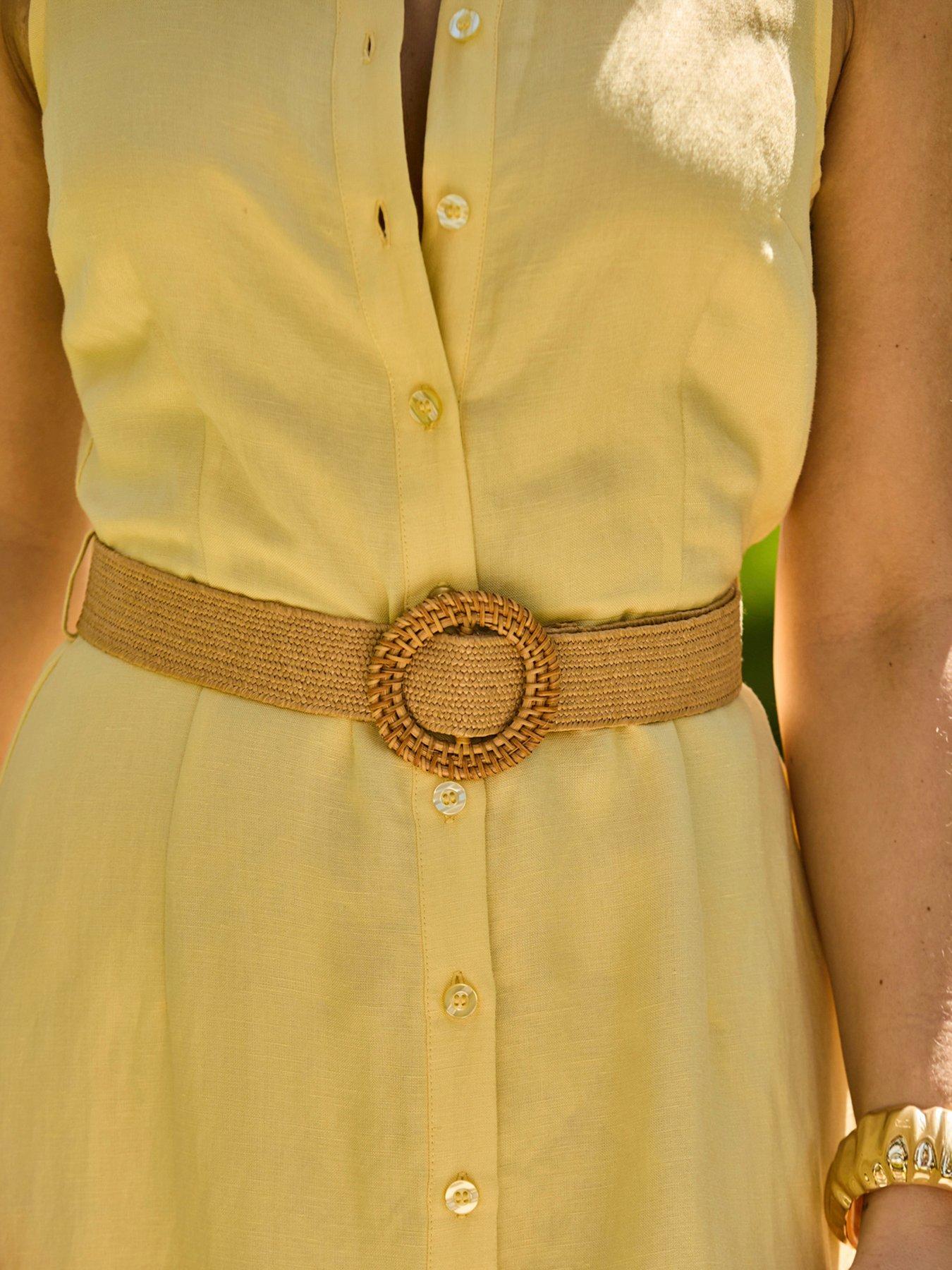 Image 4 of 6 of Sosandar Linen Blend Rattan Belted Shirt Dress - Yellow