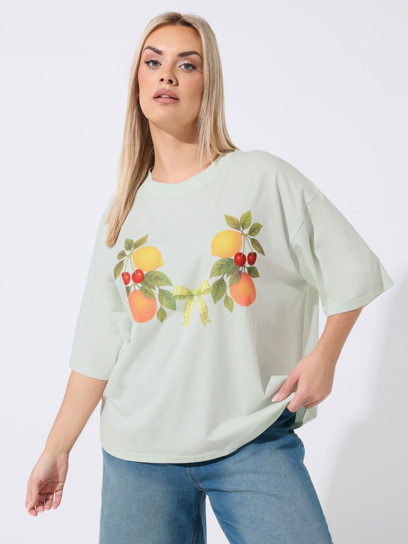 Yours Curve Fruit T-Shirt - Green