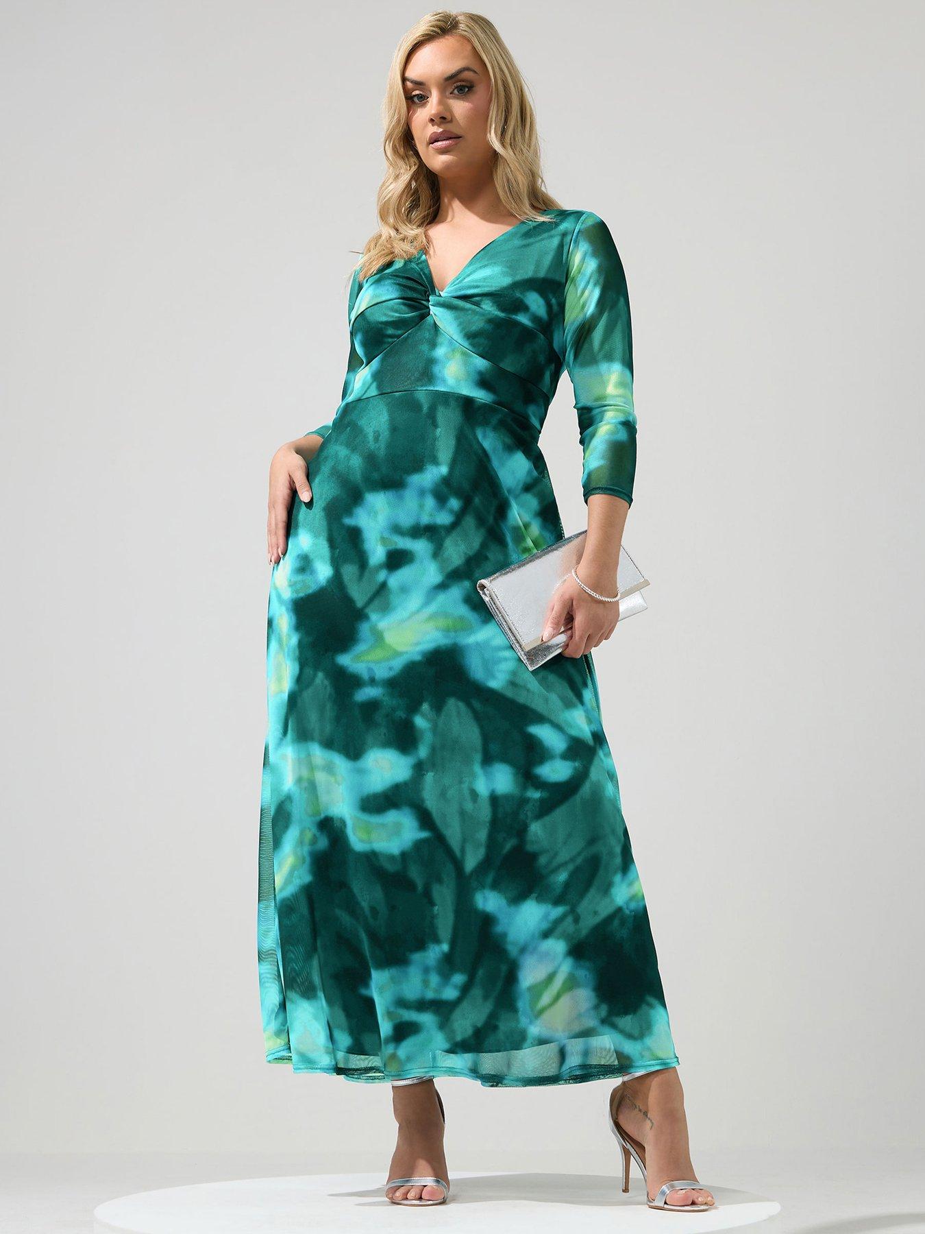 Yours Curve Abstract Mesh Knot Dress - Green