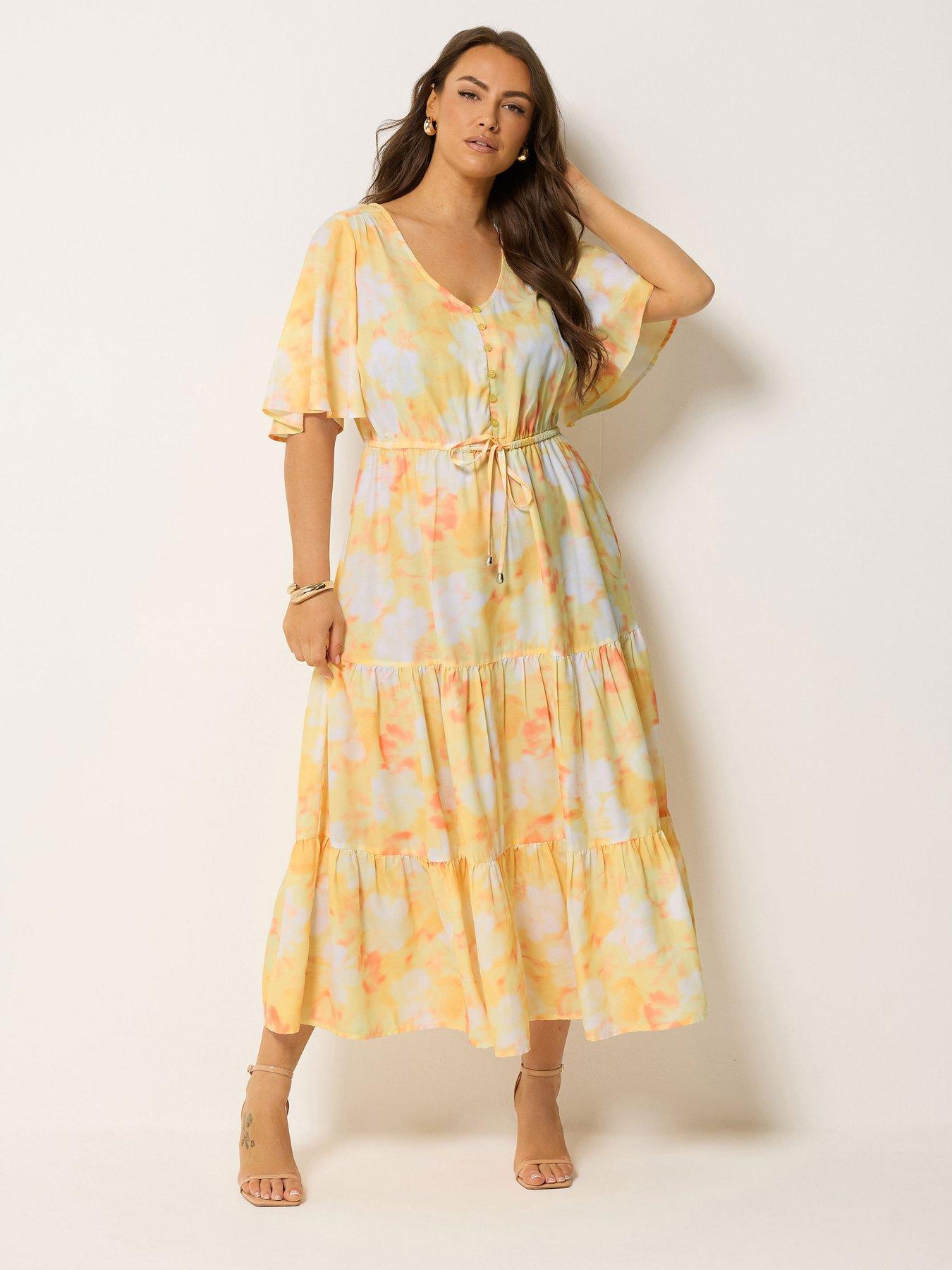 Yours Curve Floral Tie Dress - Yellow
