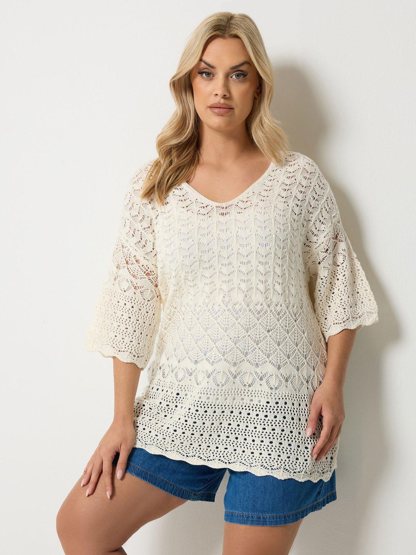 Image 1 of 5 of Yours Curve Crochet Tunic Jumper - Cream