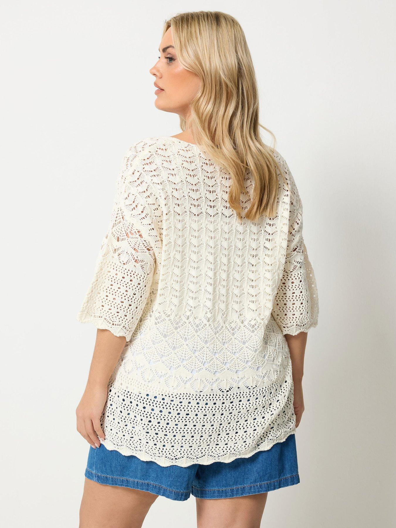 Image 2 of 5 of Yours Curve Crochet Tunic Jumper - Cream