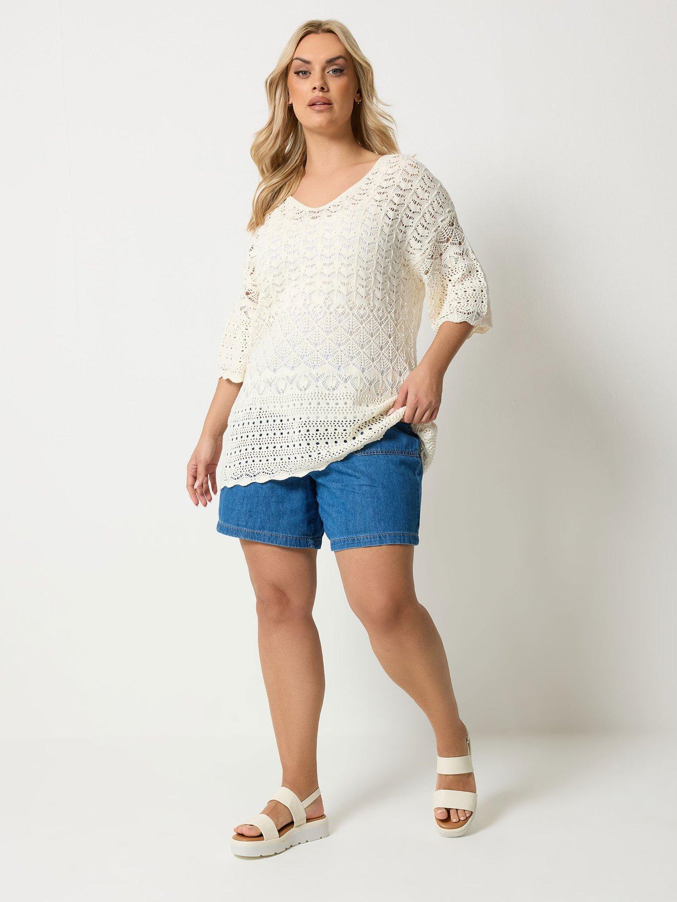 Image 3 of 5 of Yours Curve Crochet Tunic Jumper - Cream