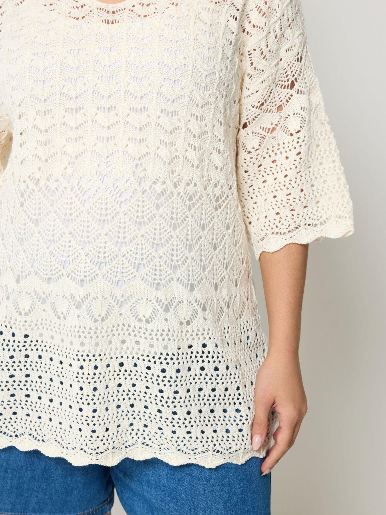 Image 4 of 5 of Yours Curve Crochet Tunic Jumper - Cream