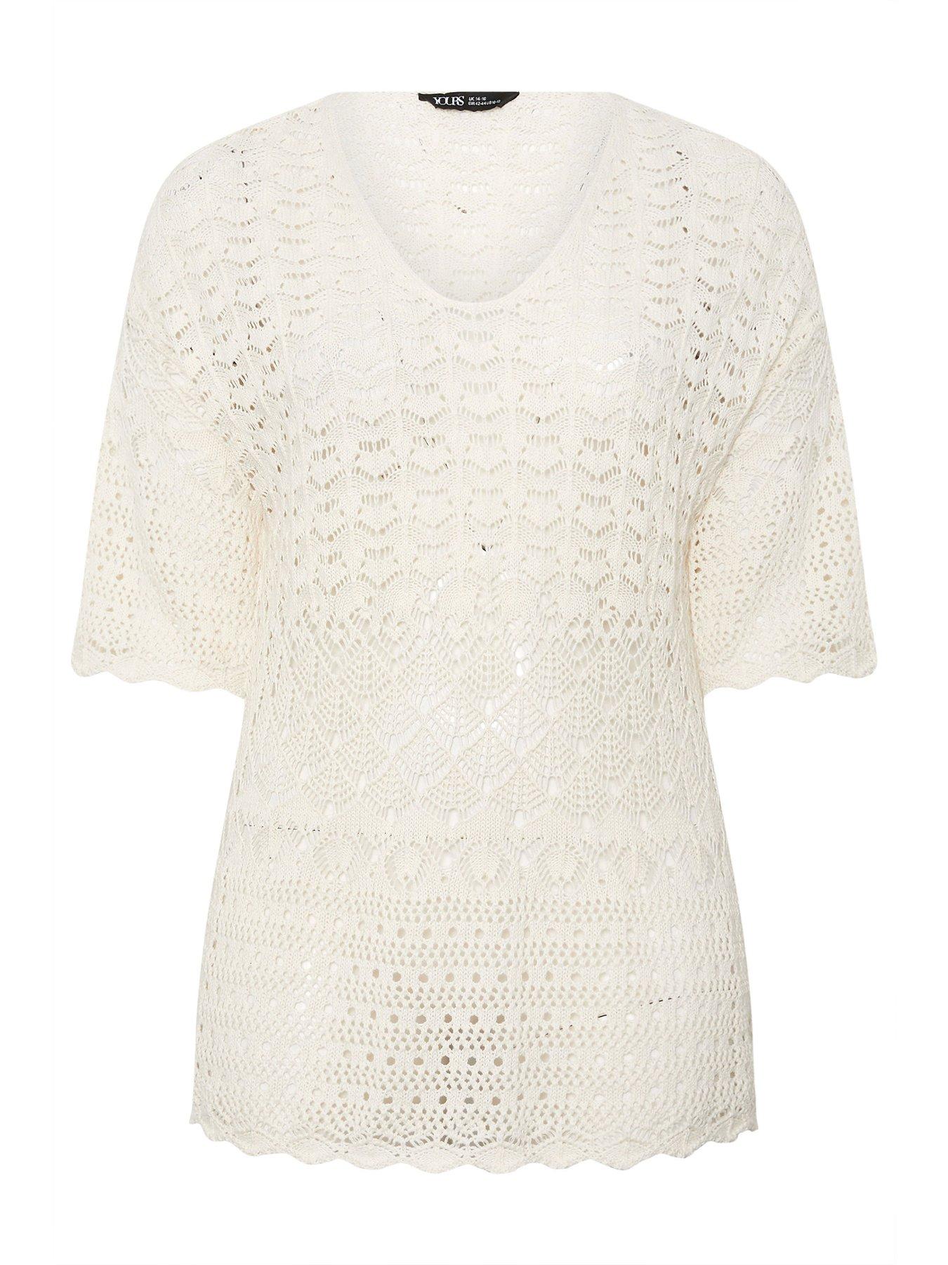 Image 5 of 5 of Yours Curve Crochet Tunic Jumper - Cream