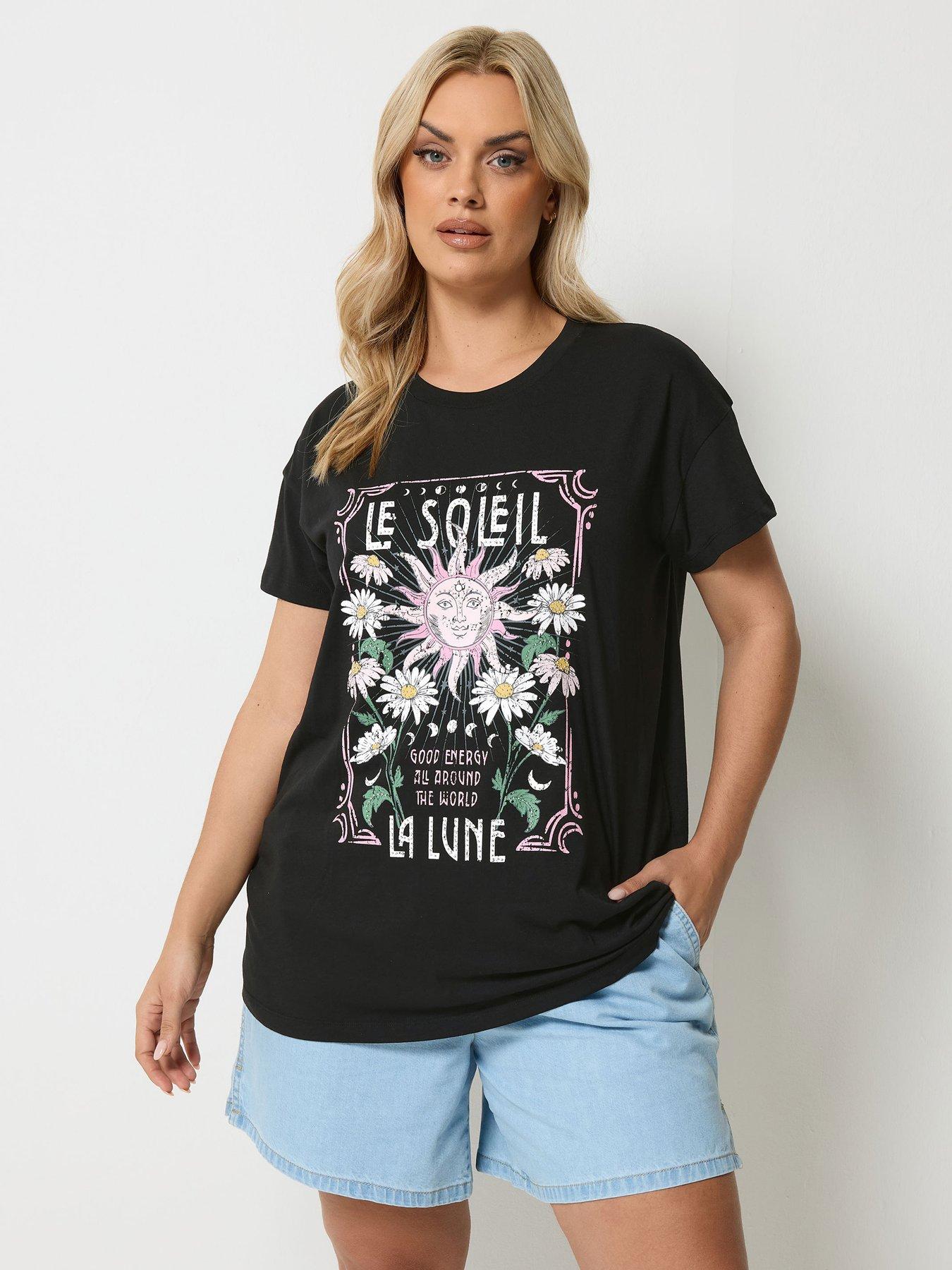 Yours Curve Placement Core T-Shirt - Black