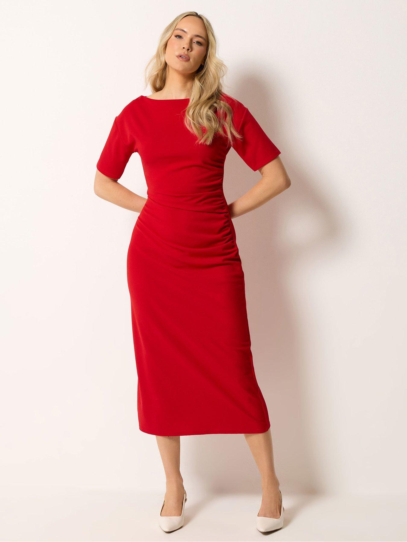 Long Tall Sally Ruched Midi Dress - Red