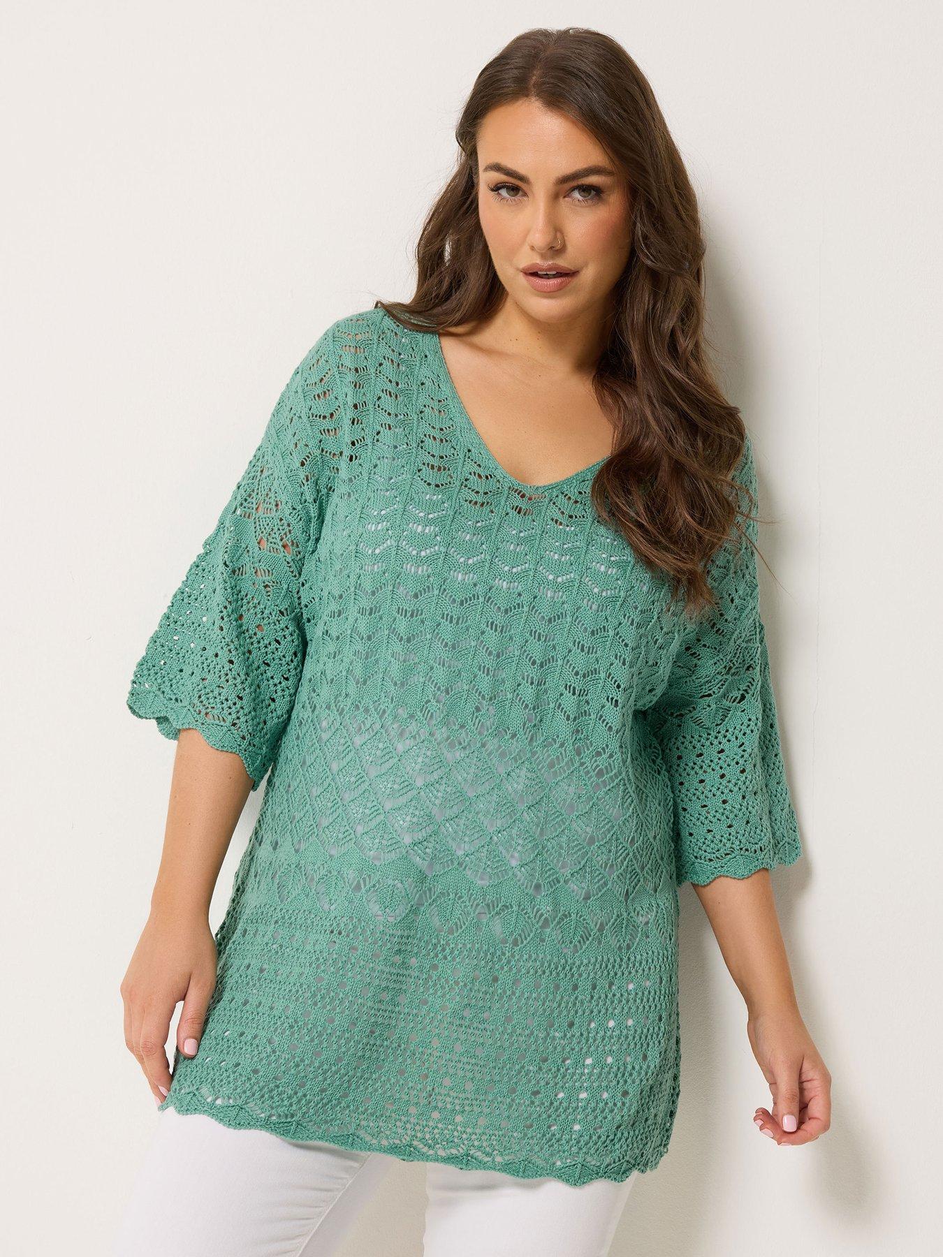 Yours Curve Crochet Tunic Jumper - Blue