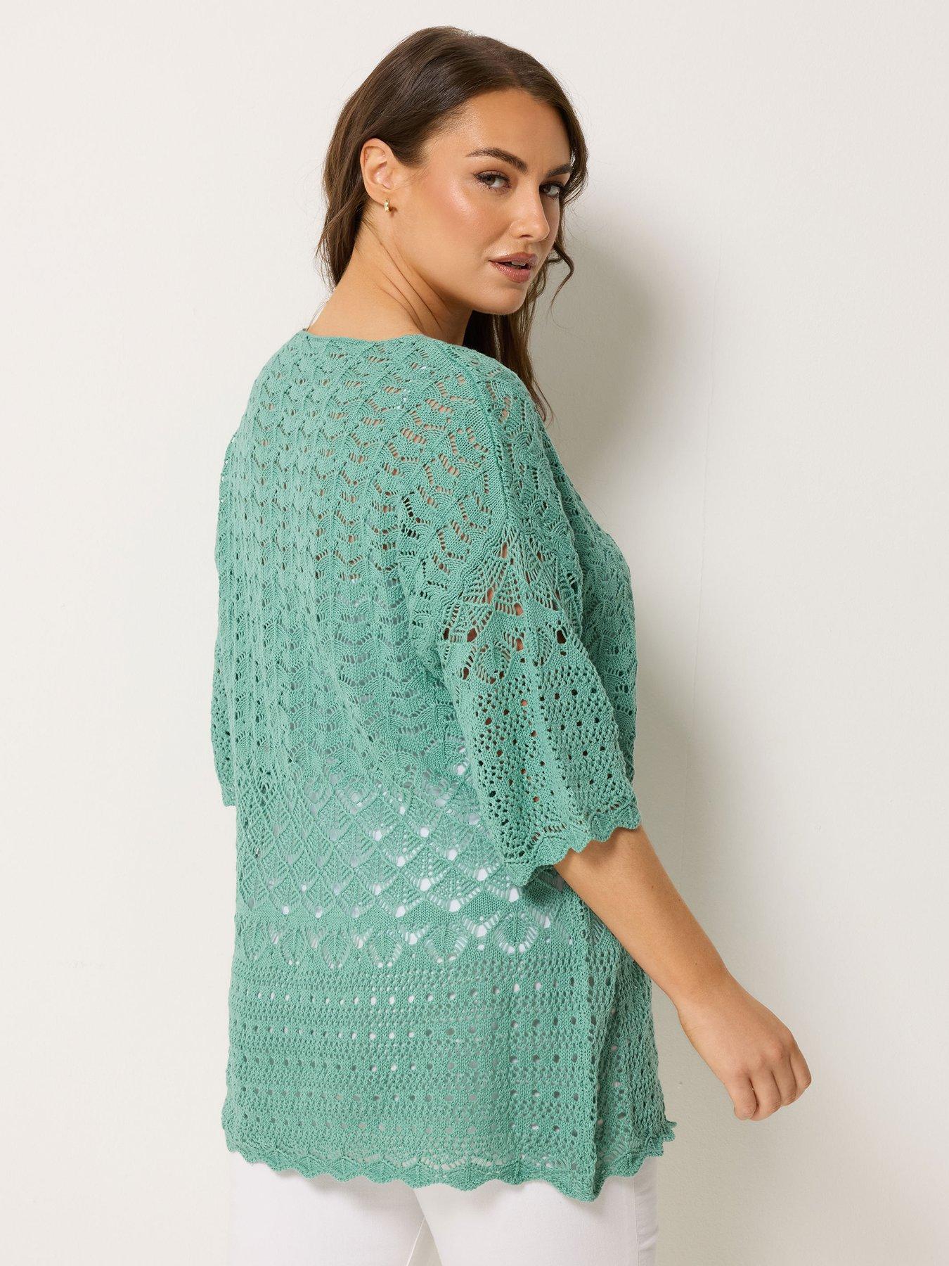 Image 2 of 5 of Yours Curve Crochet Tunic Jumper - Blue