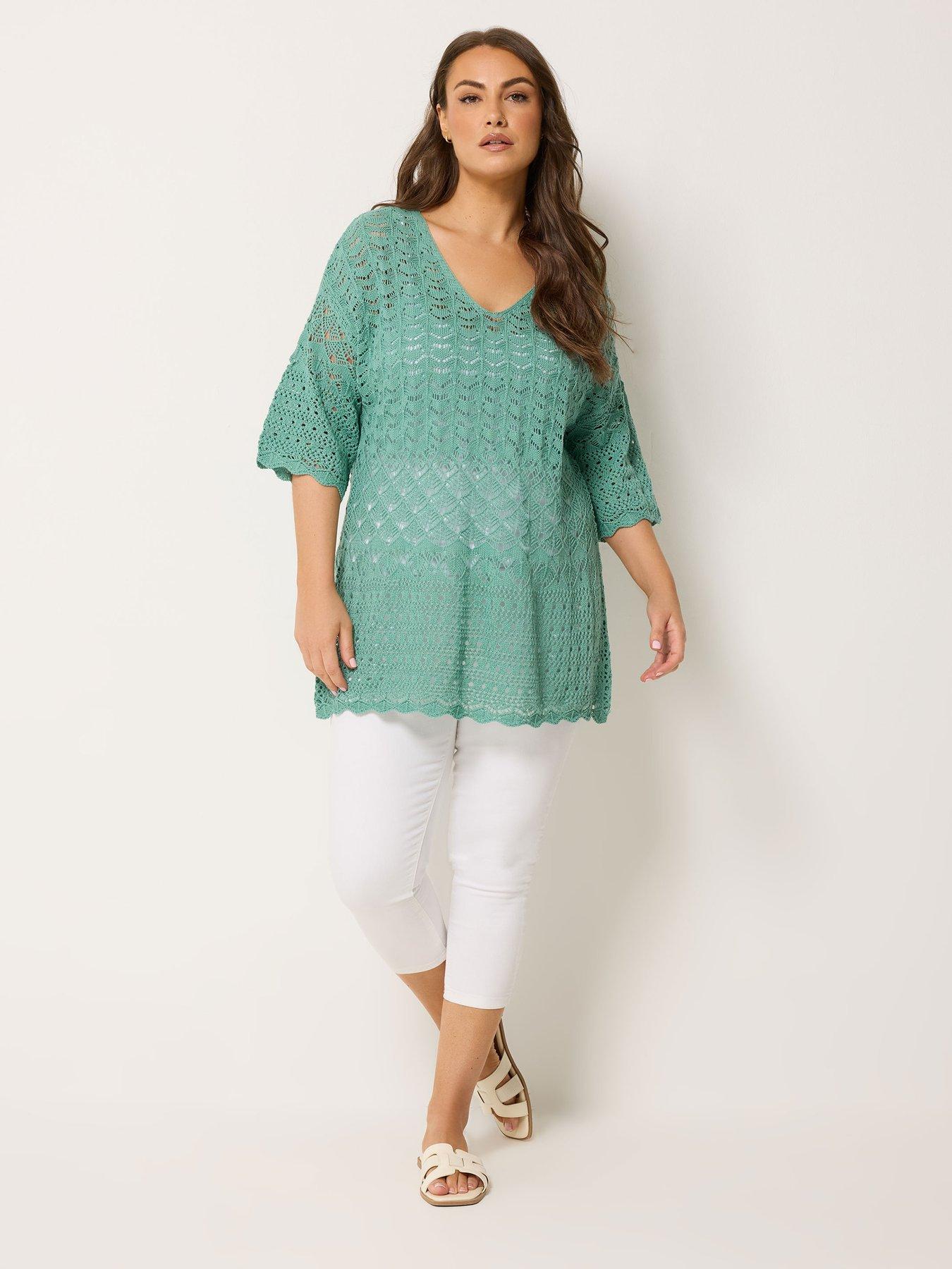 Image 3 of 5 of Yours Curve Crochet Tunic Jumper - Blue