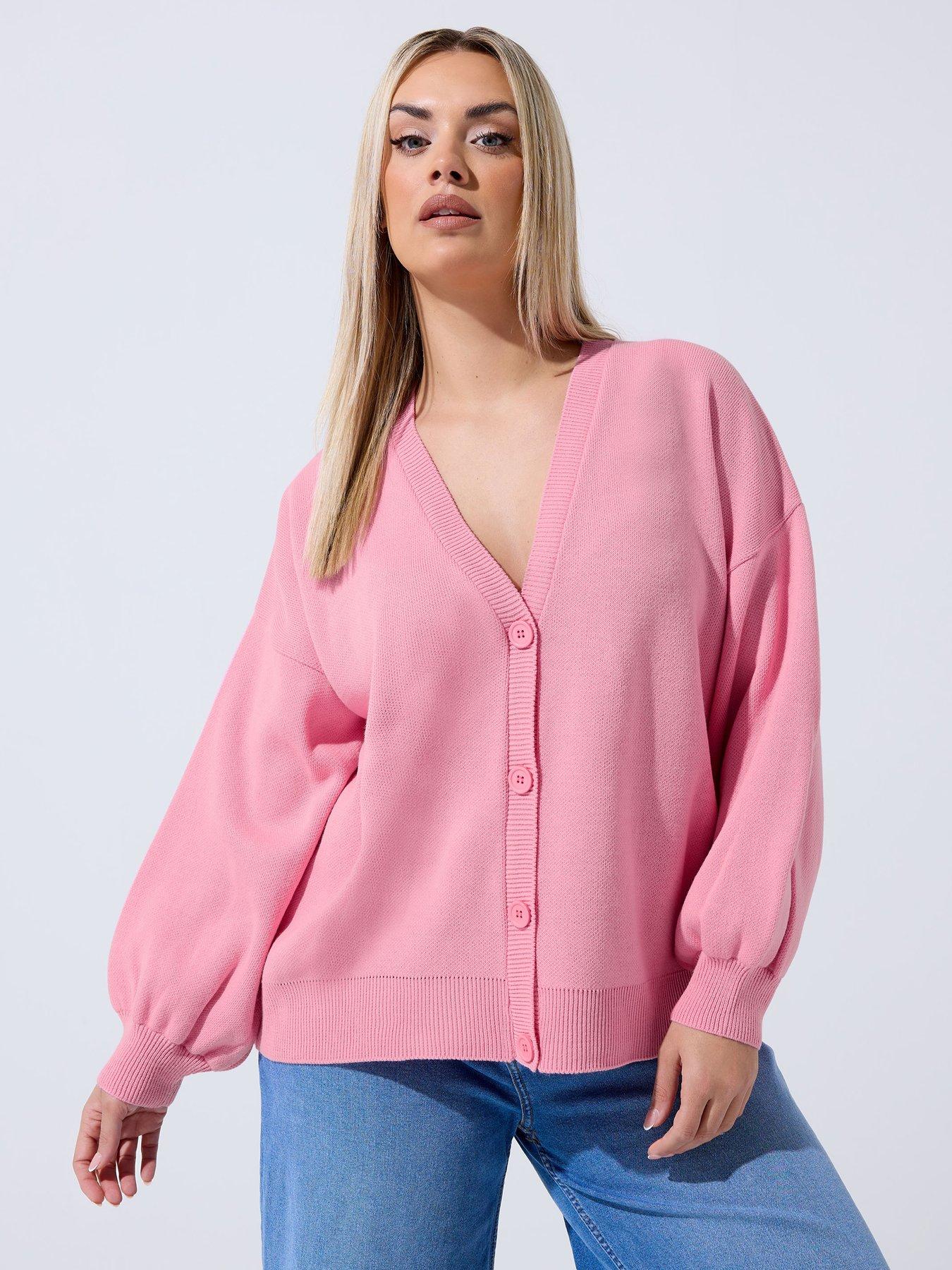 Image 1 of 4 of Yours Curve Balloon Sleeve Cardigan - Pink