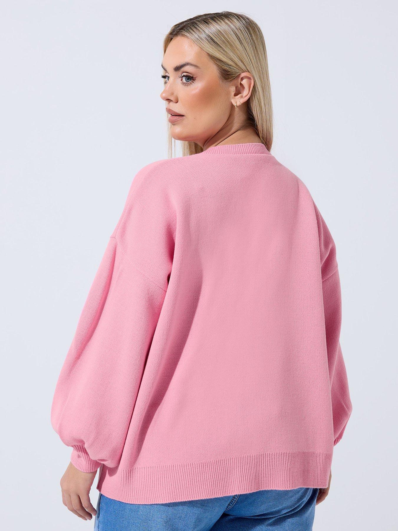 Image 2 of 4 of Yours Curve Balloon Sleeve Cardigan - Pink