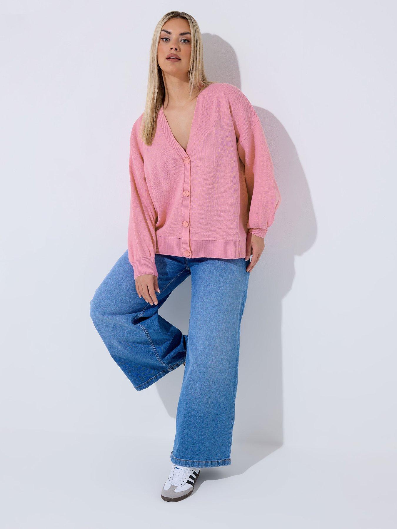 Image 3 of 4 of Yours Curve Balloon Sleeve Cardigan - Pink