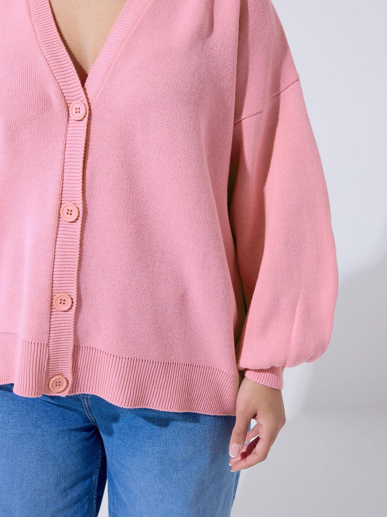 Image 4 of 4 of Yours Curve Balloon Sleeve Cardigan - Pink