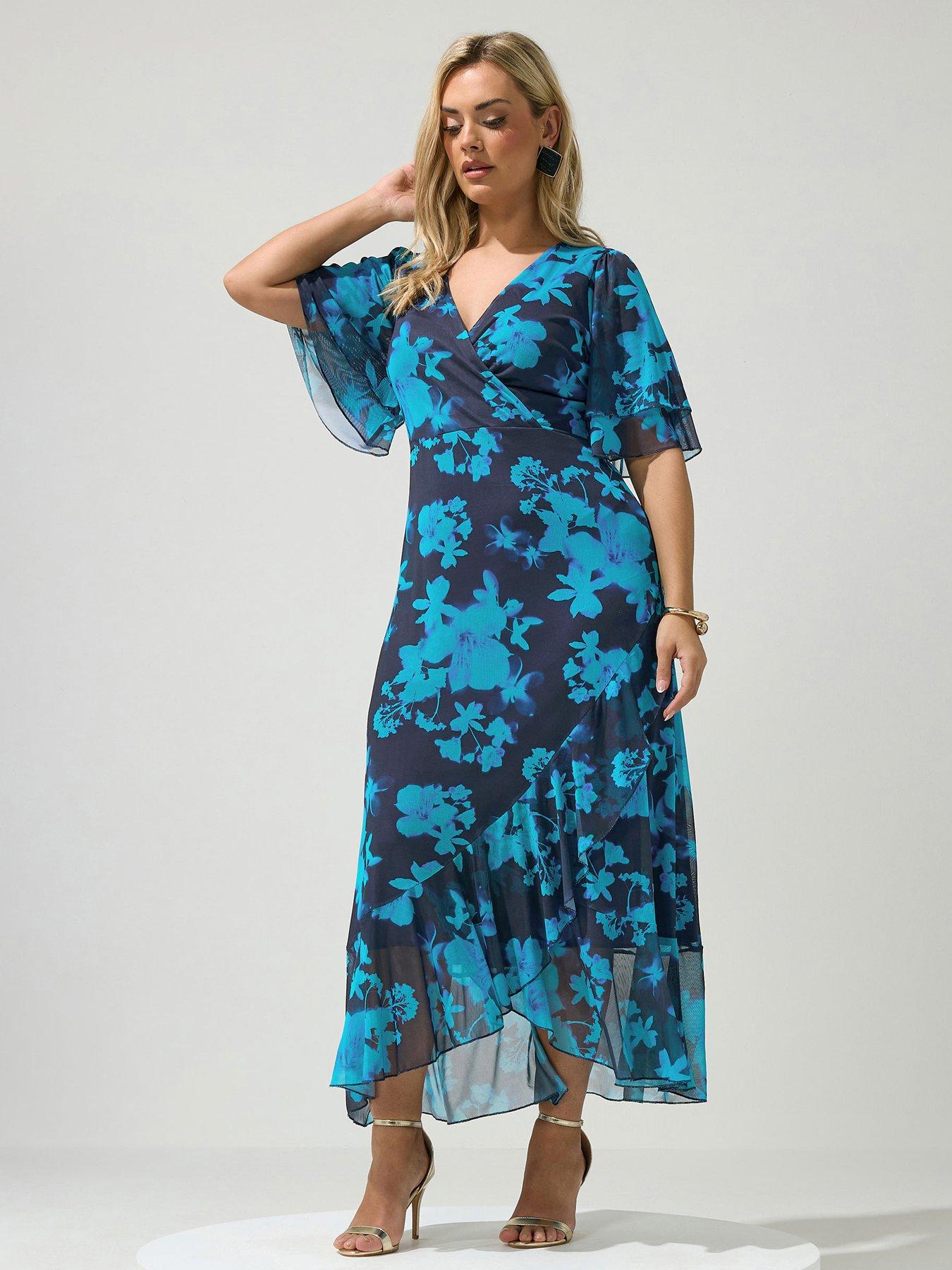 yours-curve-floral-mesh-wrap-ruffle-dress-blueback