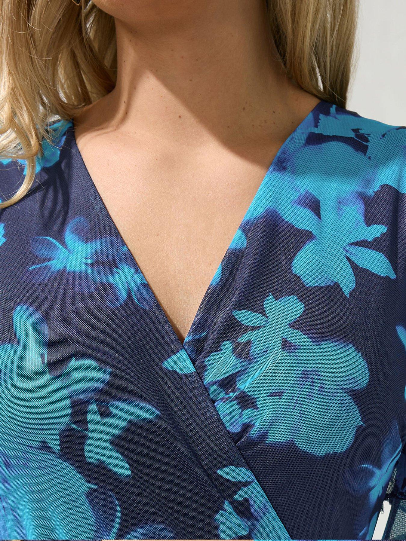 yours-curve-floral-mesh-wrap-ruffle-dress-blueoutfit