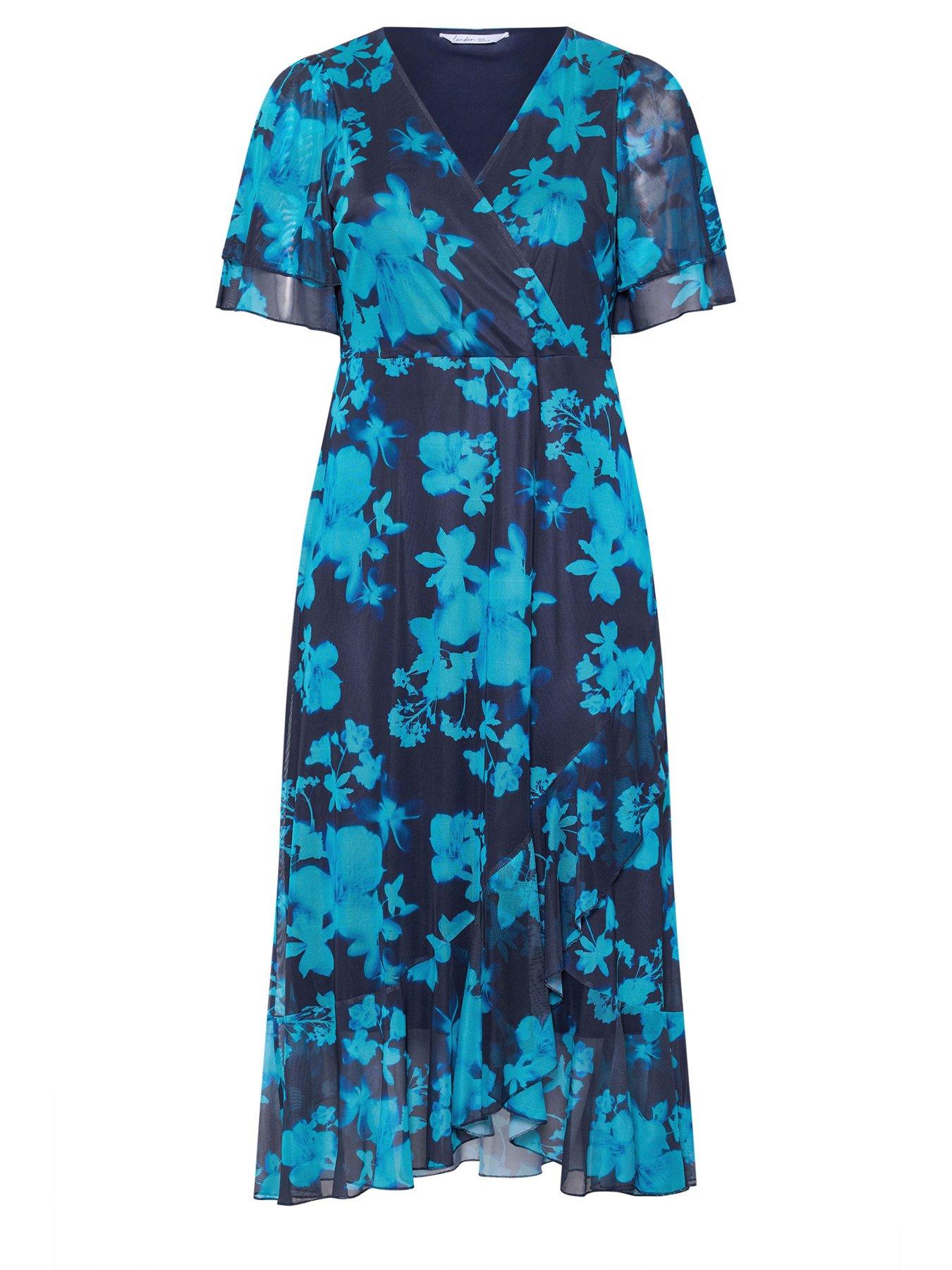 yours-curve-floral-mesh-wrap-ruffle-dress-bluedetail