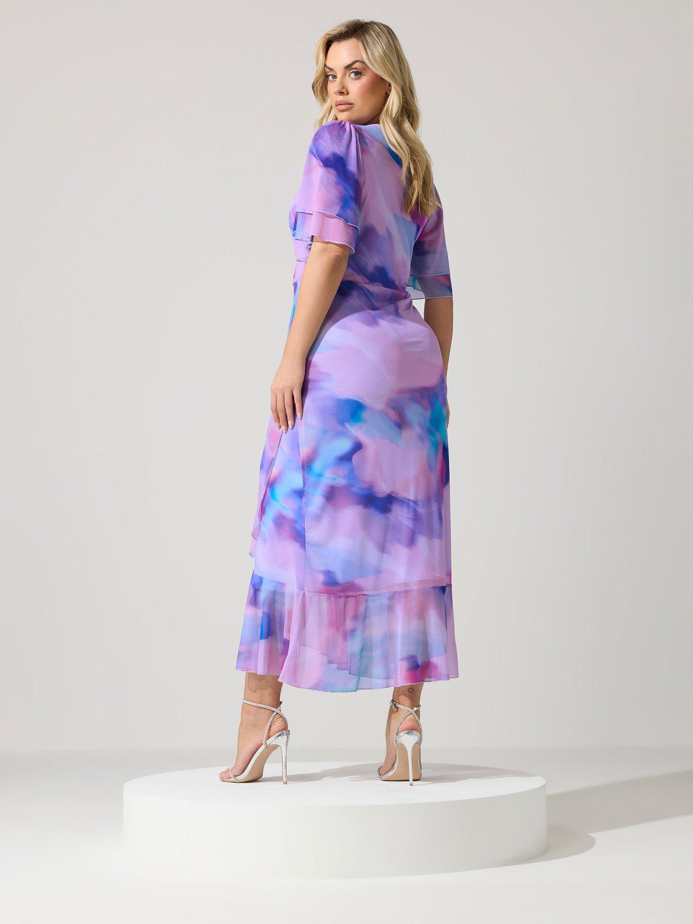 yours-curve-abstract-mesh-wrap-ruffle-dress-pinkstillFront