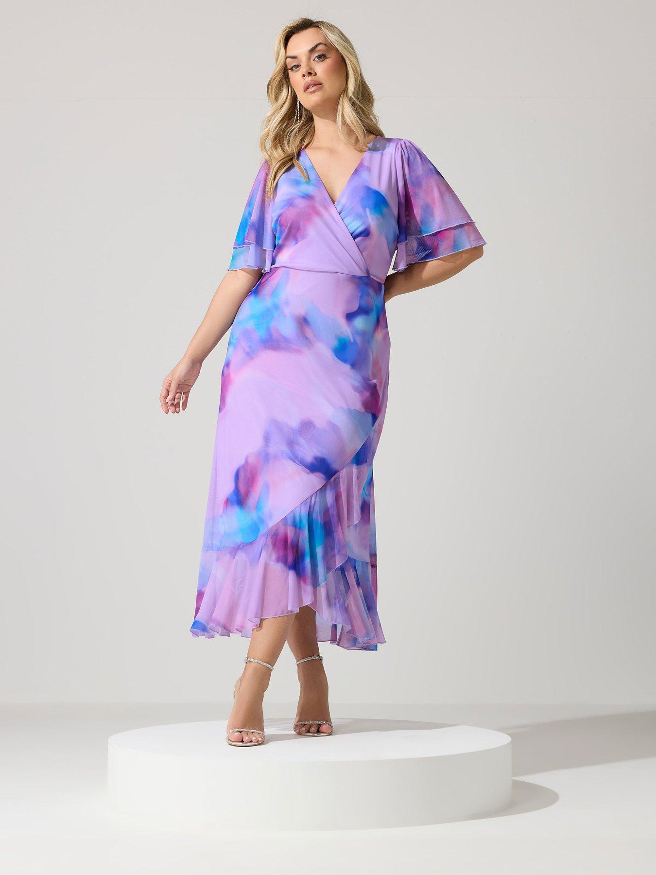 Image 3 of 4 of Yours Curve Abstract Mesh Wrap Ruffle Dress
