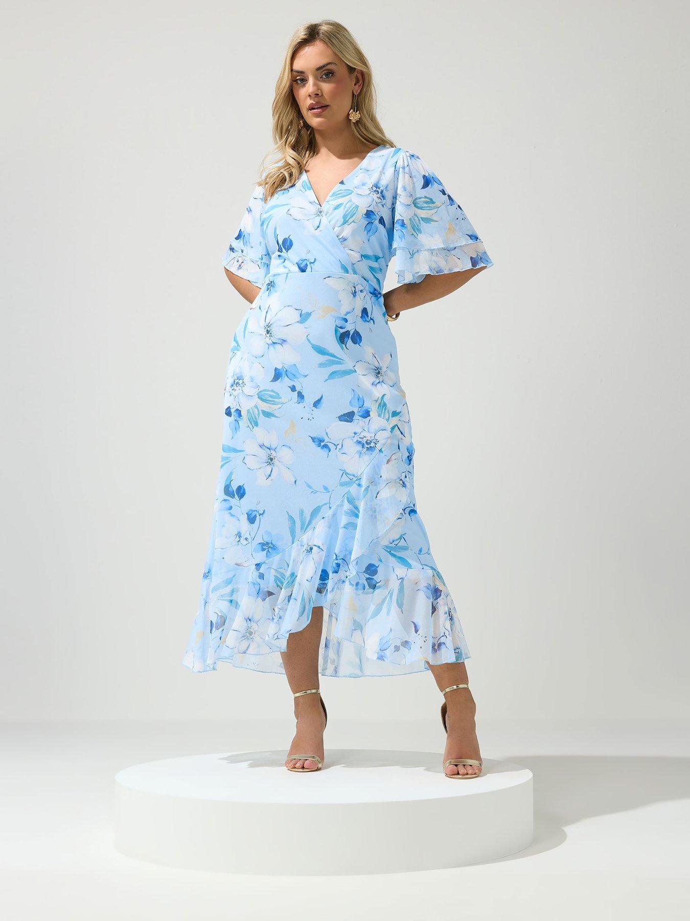yours-curve-floral-mesh-wrap-ruffle-dress-blueback