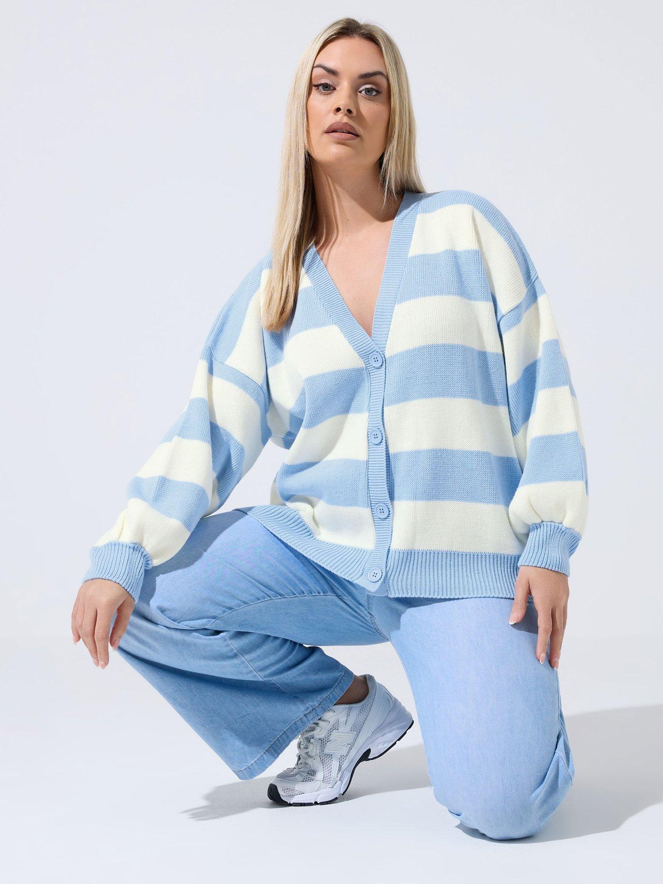Image 1 of 5 of Yours Curve Stripe Balloon Cardigan