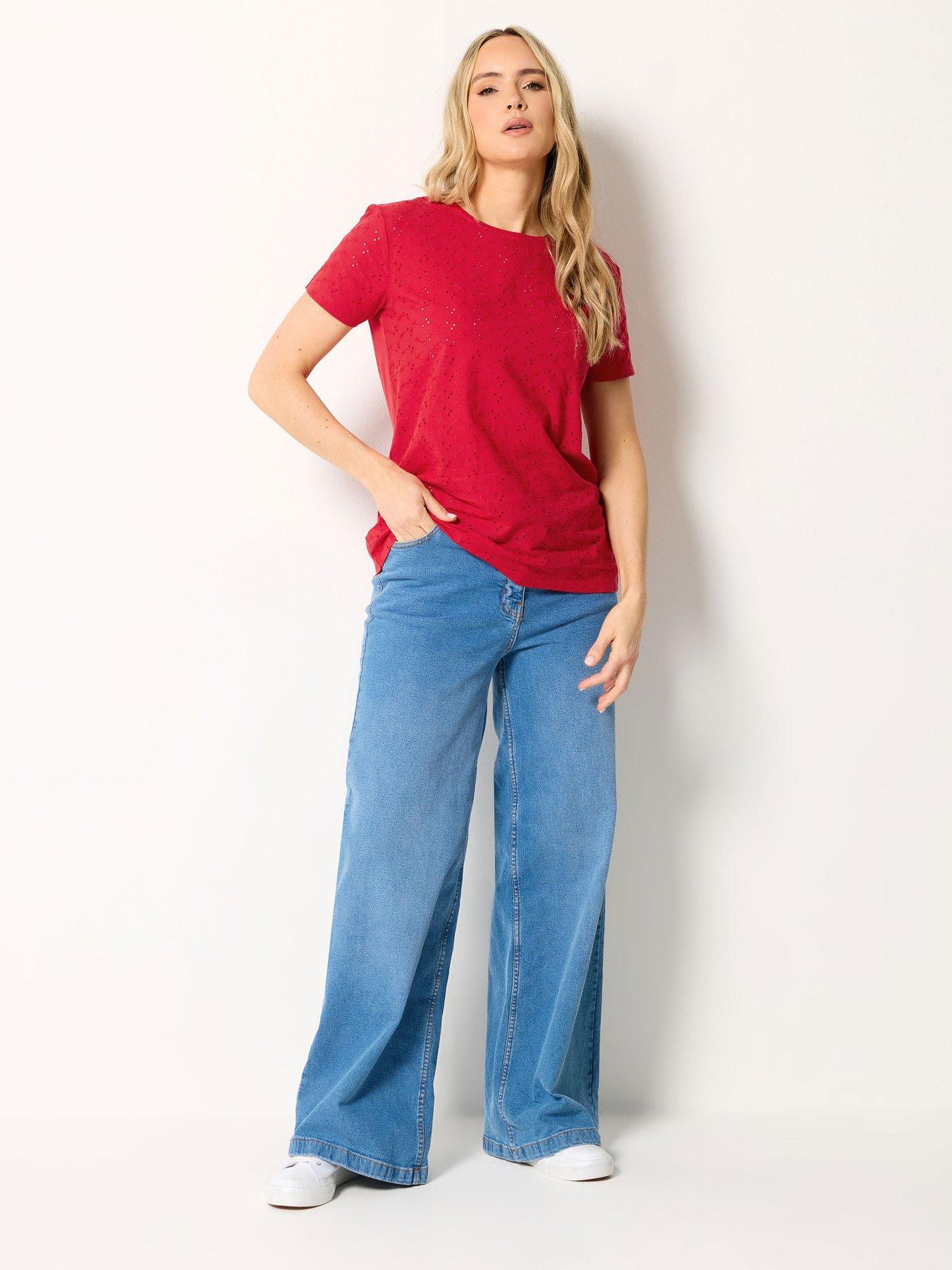 Image 1 of 5 of Long Tall Sally Square Neck Broidery Front T-Shirt - Red