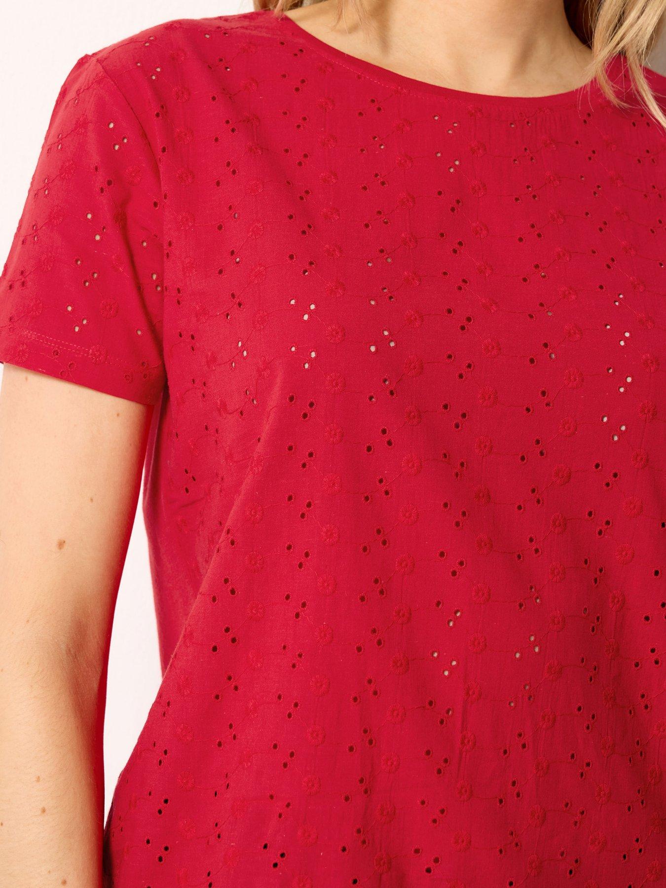 Image 3 of 5 of Long Tall Sally Square Neck Broidery Front T-Shirt - Red