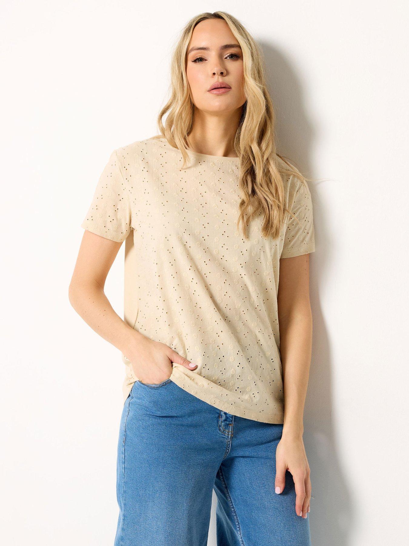 Long Tall Sally Square Neck Broidery Front T-Shirt - Cream