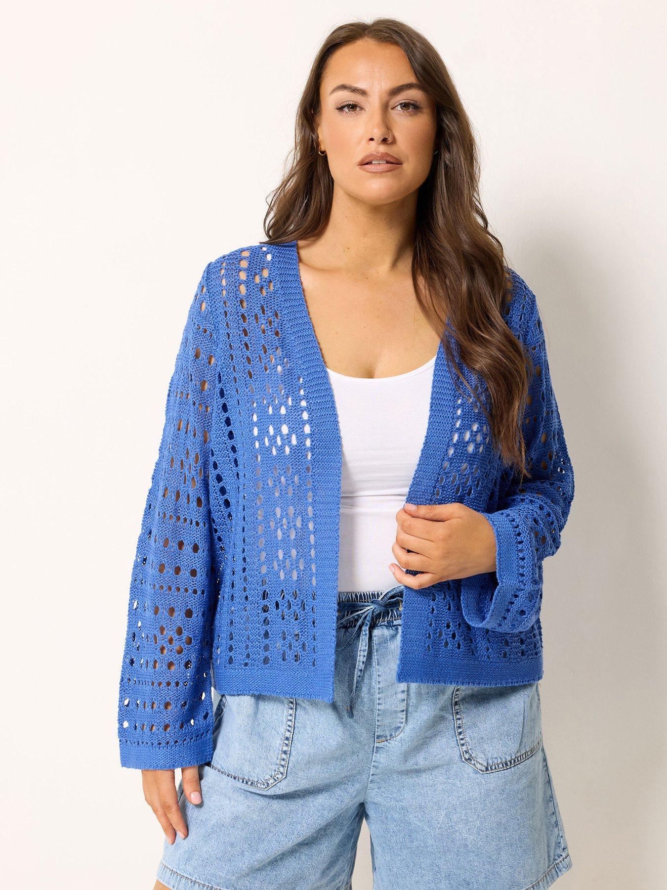 Image 1 of 5 of Yours Curve Tape Yarn Chunky Cardigan - Blue