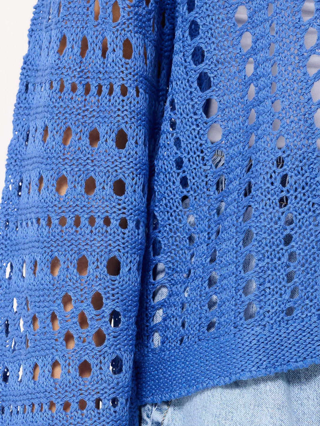 Image 4 of 5 of Yours Curve Tape Yarn Chunky Cardigan - Blue