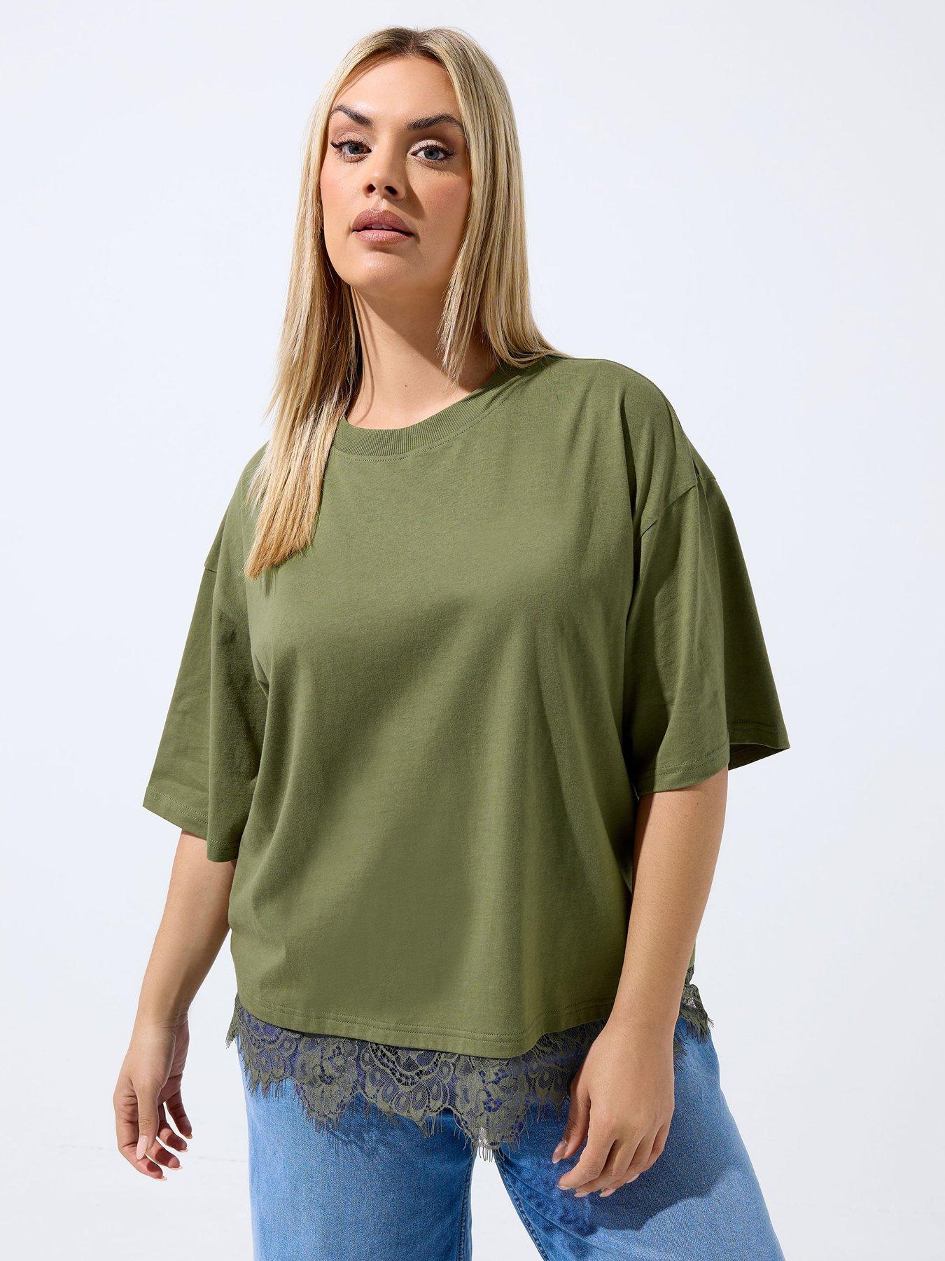 Yours Curve Lace Hemline Top - Green
