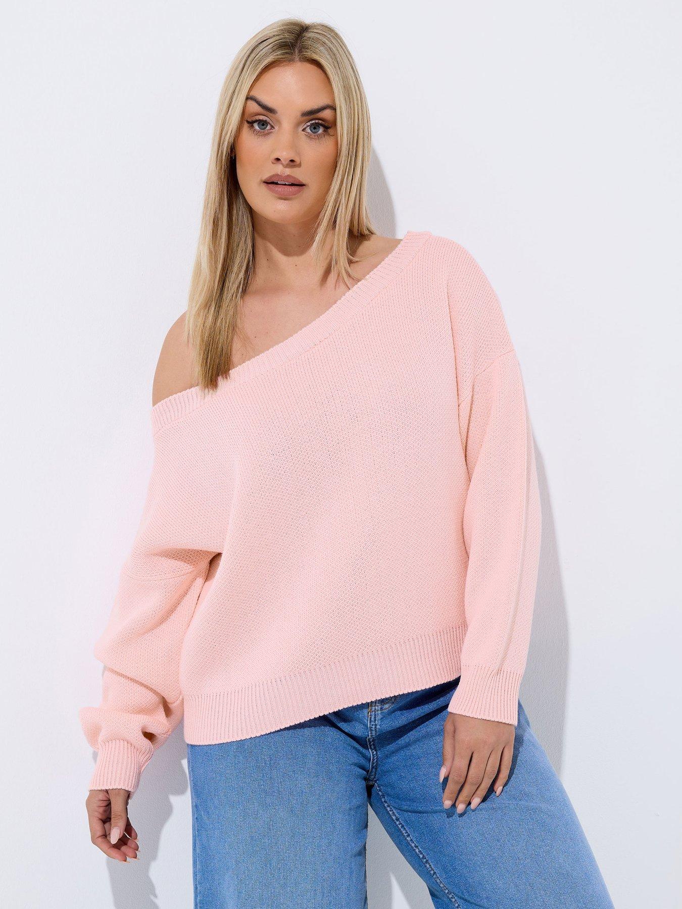 Yours Curve Off Shoulder Knit Jumper - Pink