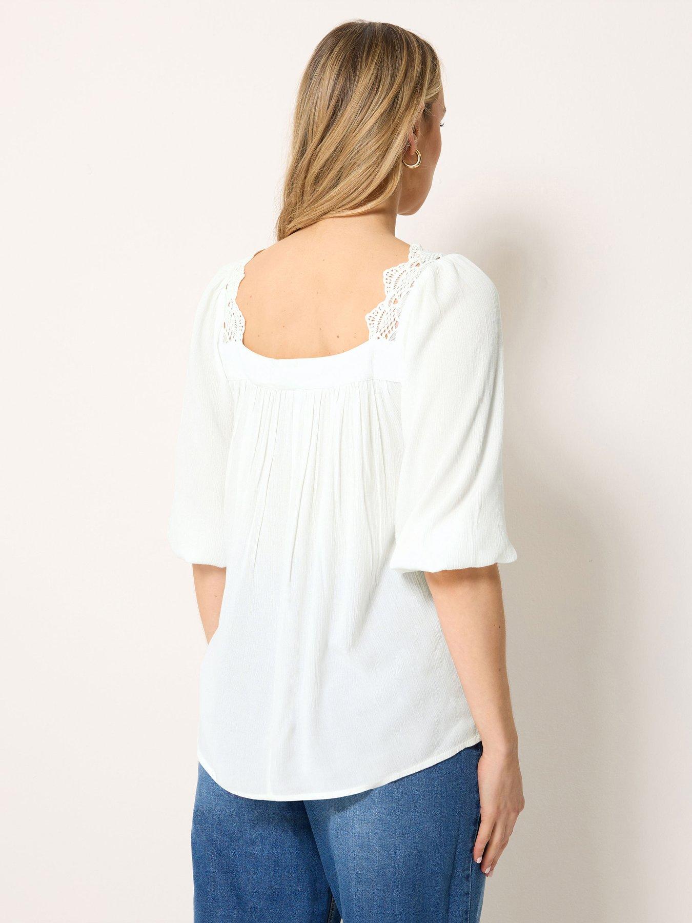 Image 2 of 4 of Long Tall Sally Lace Square Neck Crinkle Top - White