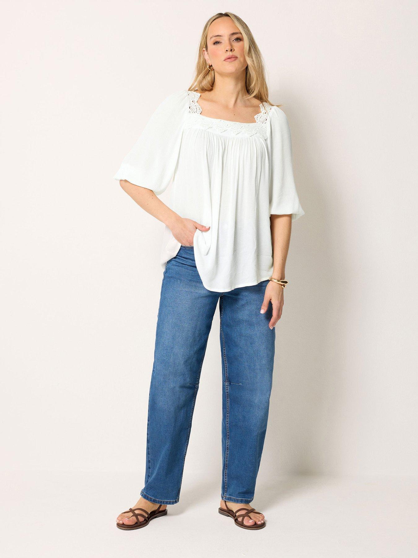 Image 3 of 4 of Long Tall Sally Lace Square Neck Crinkle Top - White