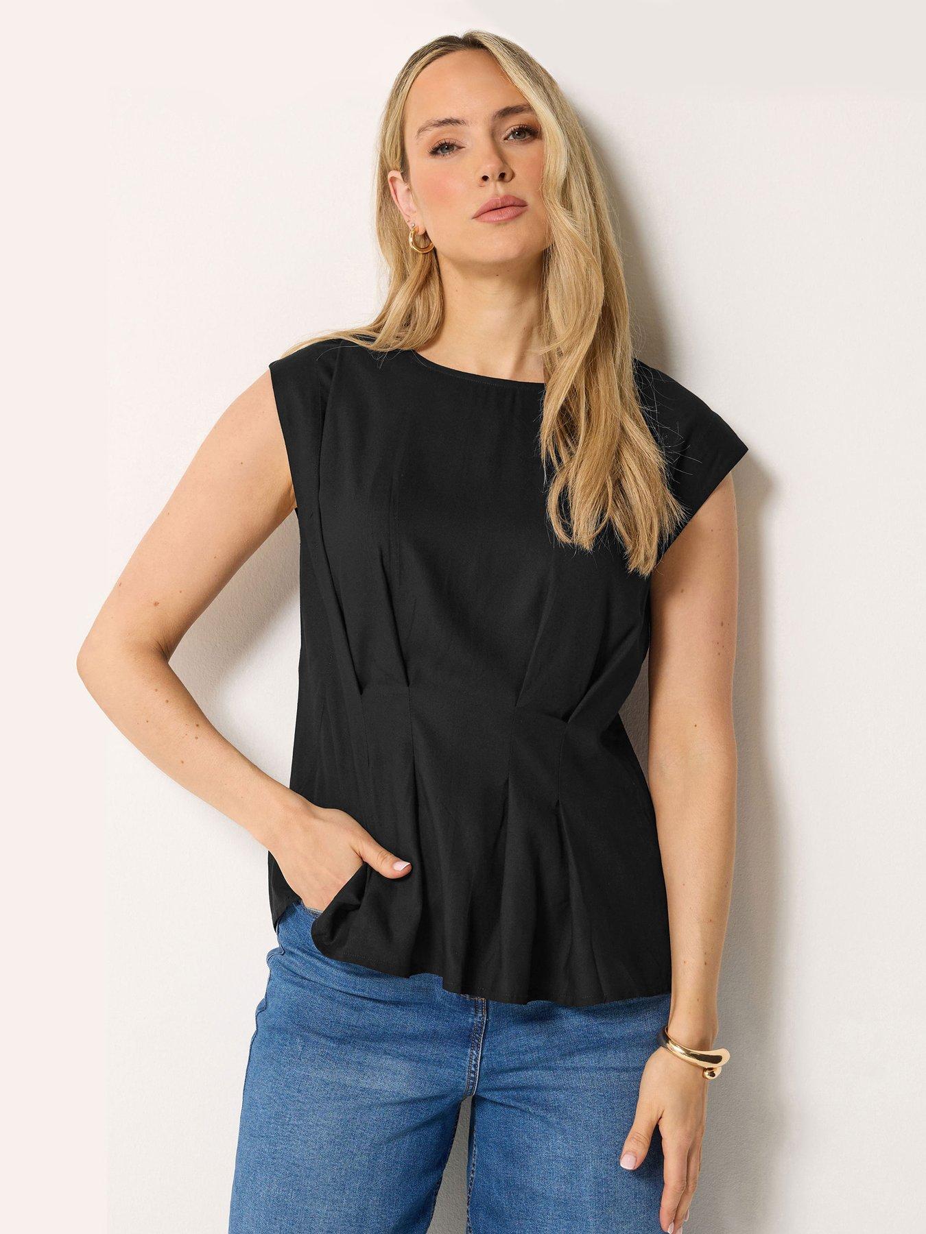 Long Tall Sally Grown On Sleeve Pleated Top - Black